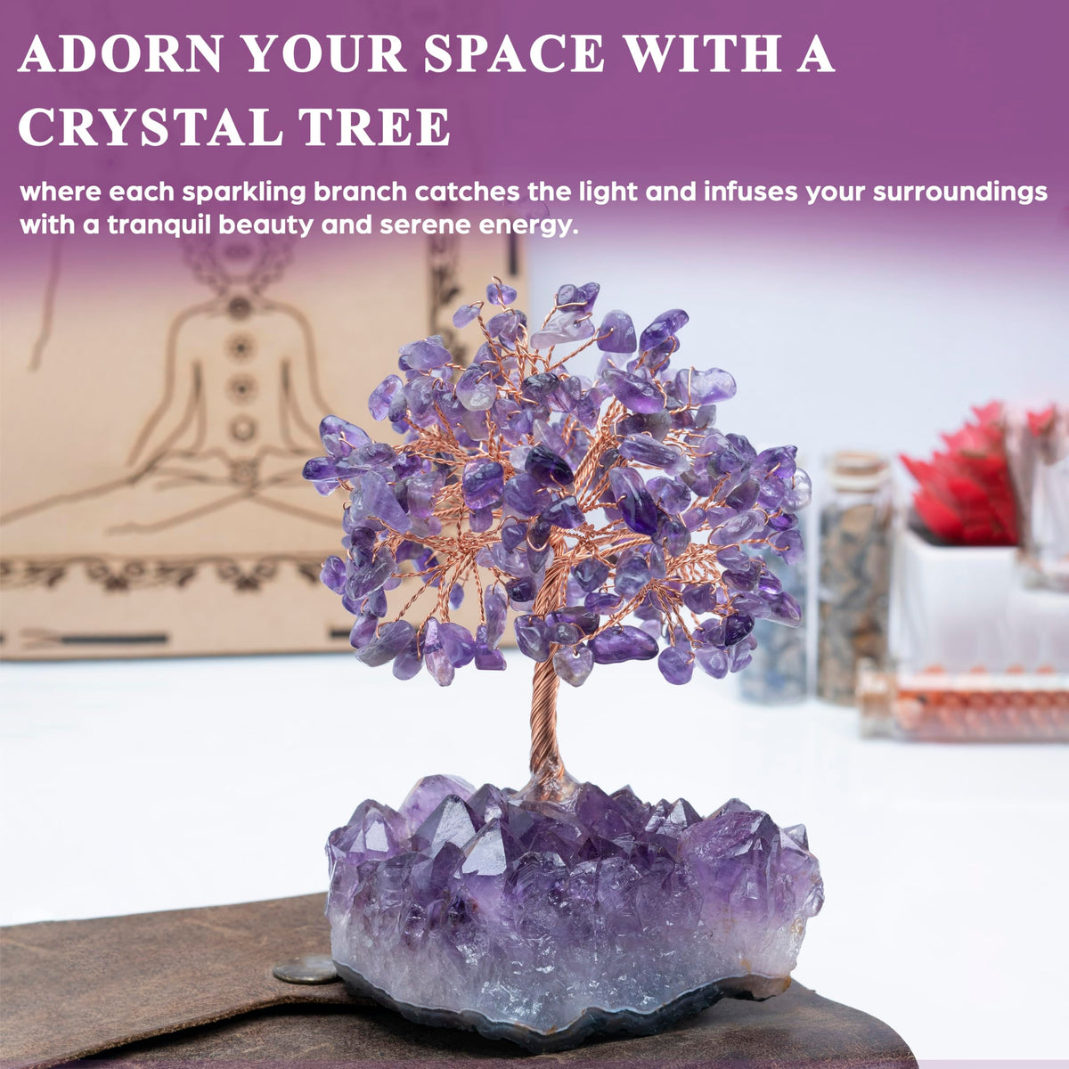 Crocon® Amethyst Crystals Tree of Life Cluster Base, Birthday Gifts for Women, Home & Office Decor Money Tree Healing Crystals Womens Gifts Ideas House Warming Gift Sister Unique Purple Decoration