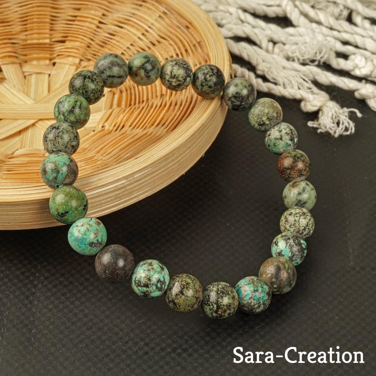 sara creation Tibetan Texture Turquoise Stone Bead Bracelet - Adjustable Natural Gemstone Bracelets - Healing For Girl Women Men