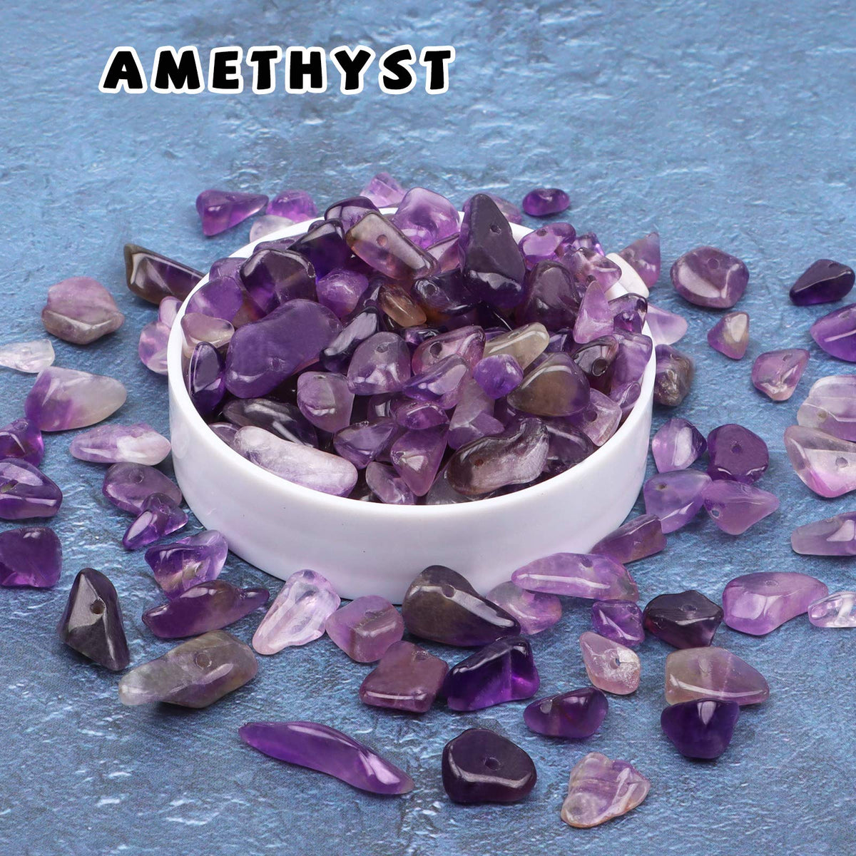 500 pcs Natural Chip Stone Beads, Amethyst 5-8 mm Irregular Gemstones Healing Crystal Loose Rocks Bead Hole Drilled for Jewelry Making Bracelet