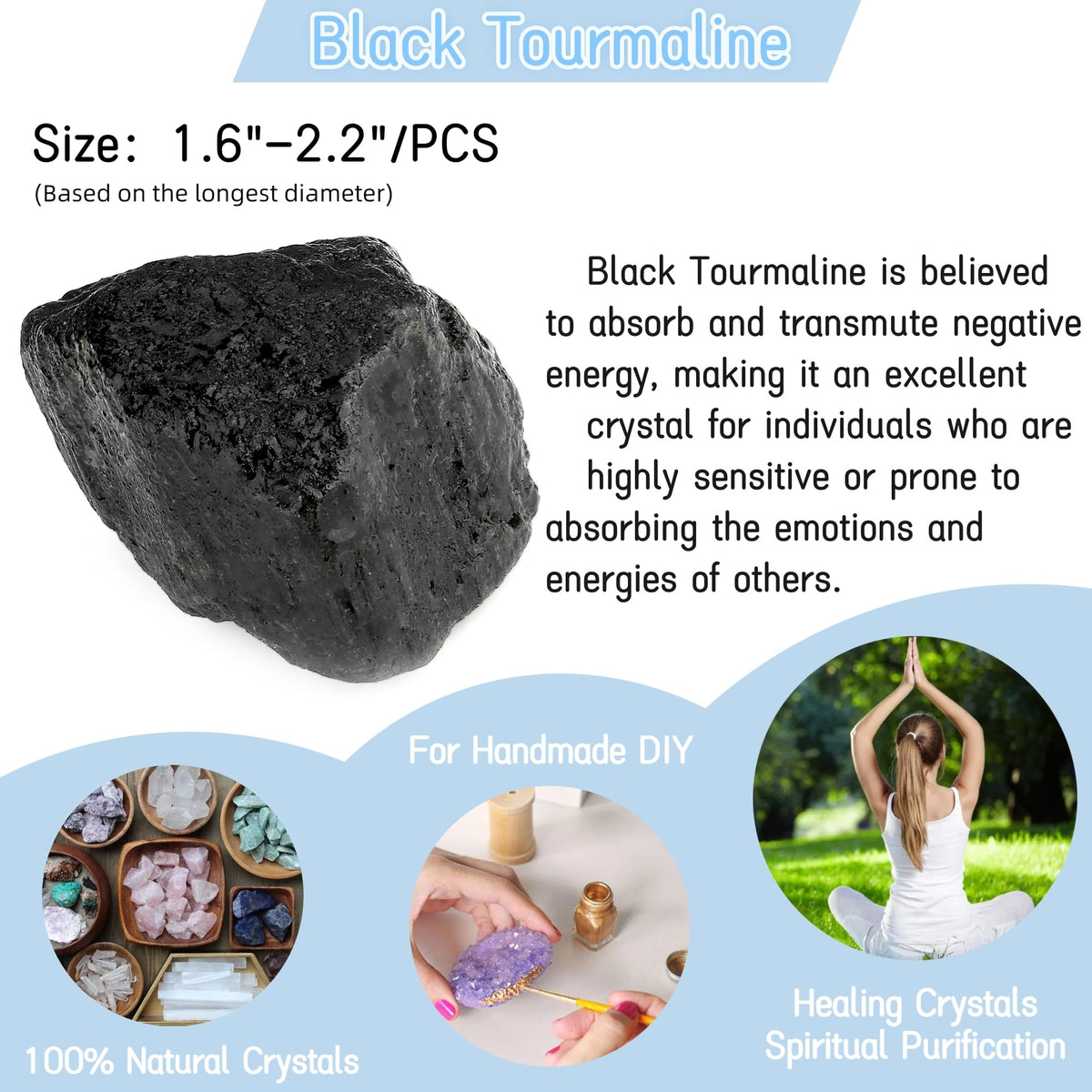 YATOJUZI Black Tourmaline 1.8-2.2" Natural Raw Stones and Healing Crystals Large Stone Rough Crystal Rocks for Tumbling Cabbing Polishing Fountain Rocks Decoration 1PCS
