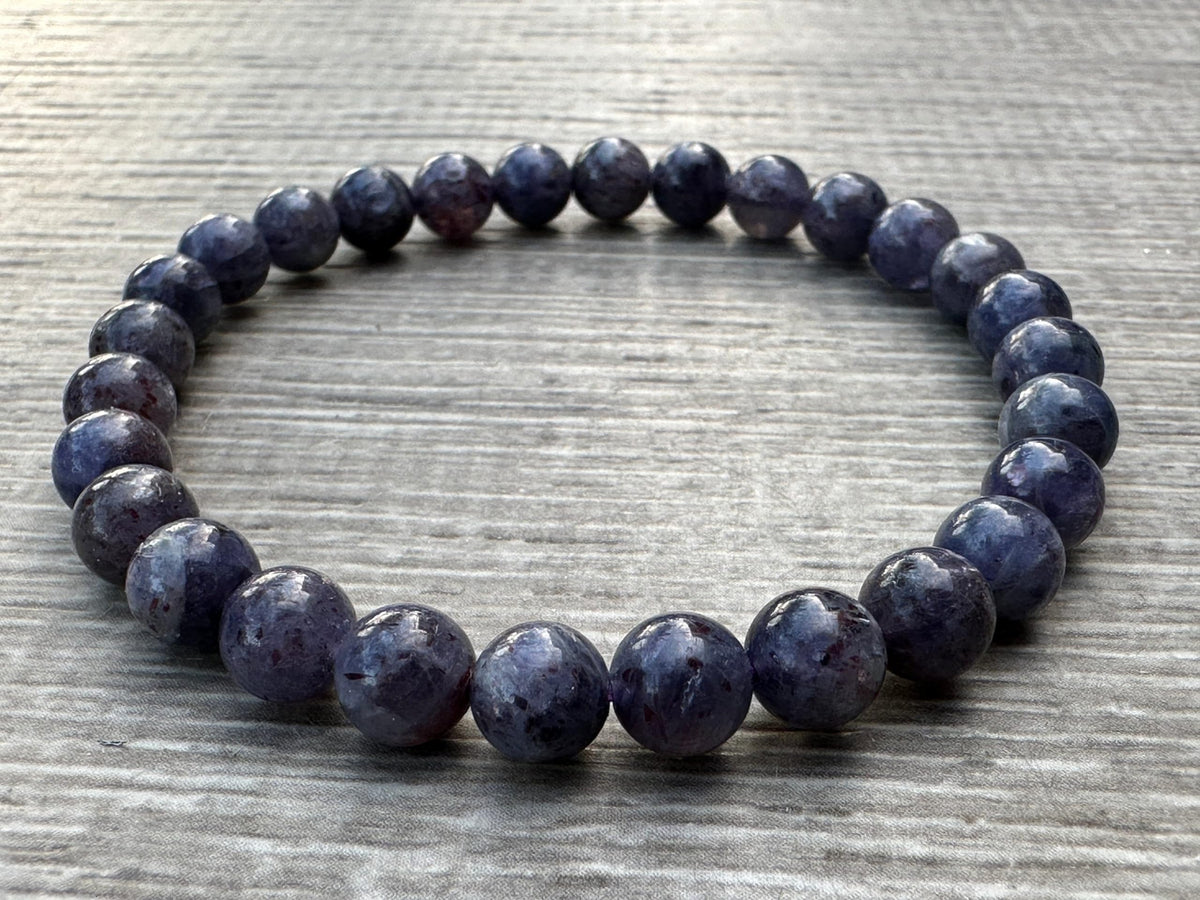 GAF TREASURES Iolite Crystal Bead Bracelet 5-9mm, Genuine Iolite Stretch Gemstone Bracelet, Healing Crystal Bracelet, Gift for Men & Women (1)