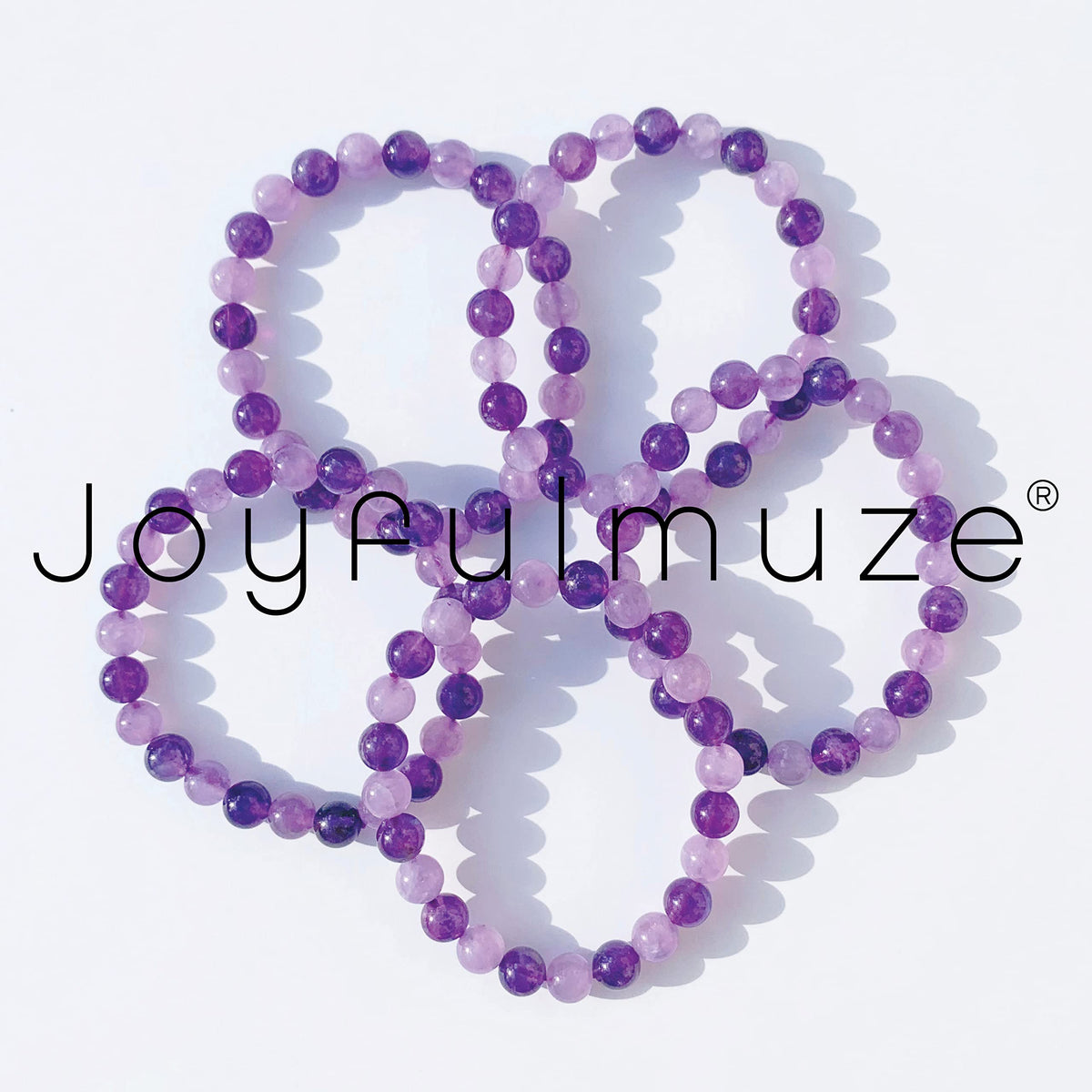 Joyfulmuze Stretch Bracelets, Natural Gemstones Amethyst, Citrine, Rose Quartz, Clear Crystal Quartz, Moomstone Peridot Teger Eyes, Handmade Gift for Women and Men (Amethyst Dark + Light)