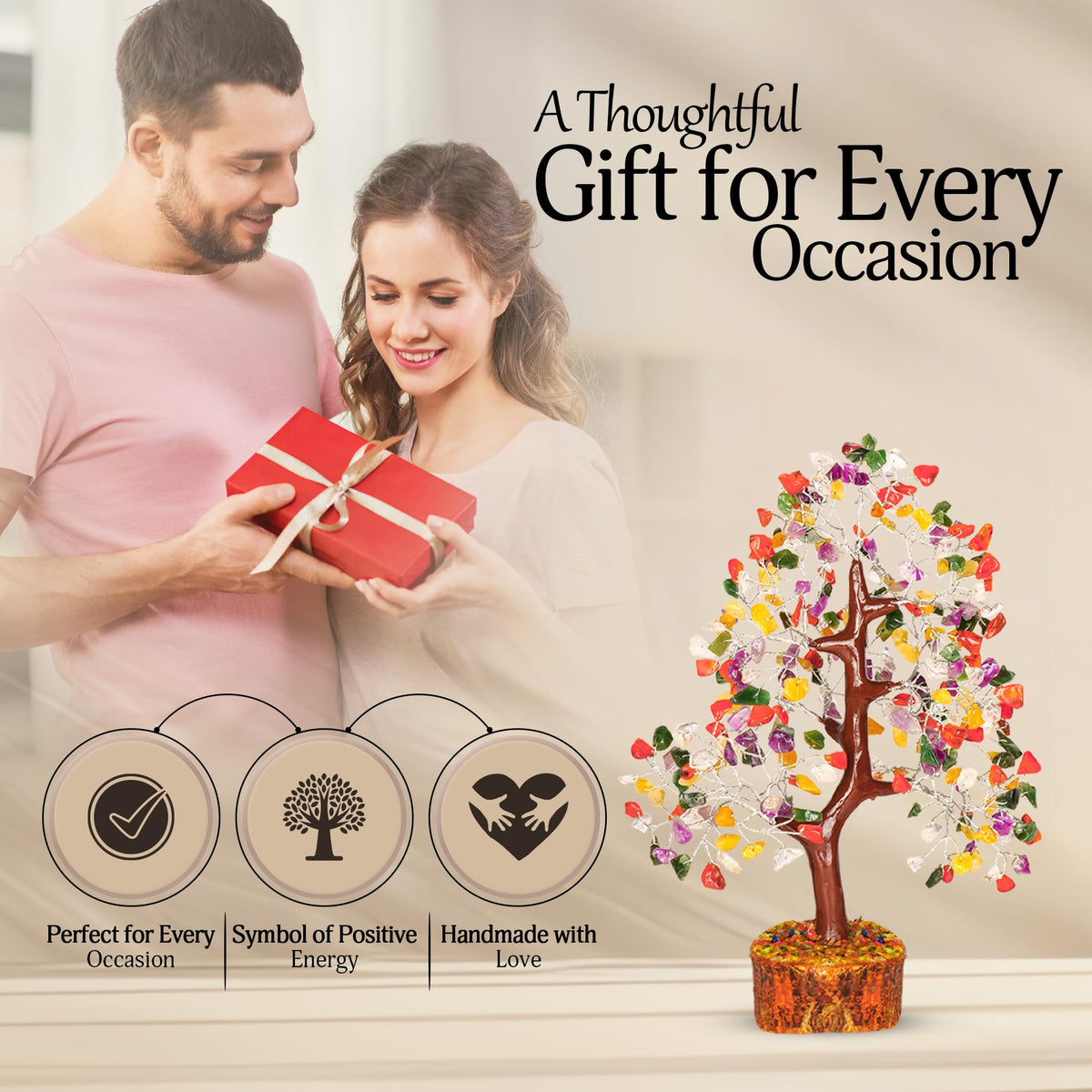 YATSKIA Mix Chakra Tree - Gemstone Tree of Life - Crystal Gifts for Women - Gemstones and Crystals - Crystal Trees for Positive Energy - Meditation Gifts