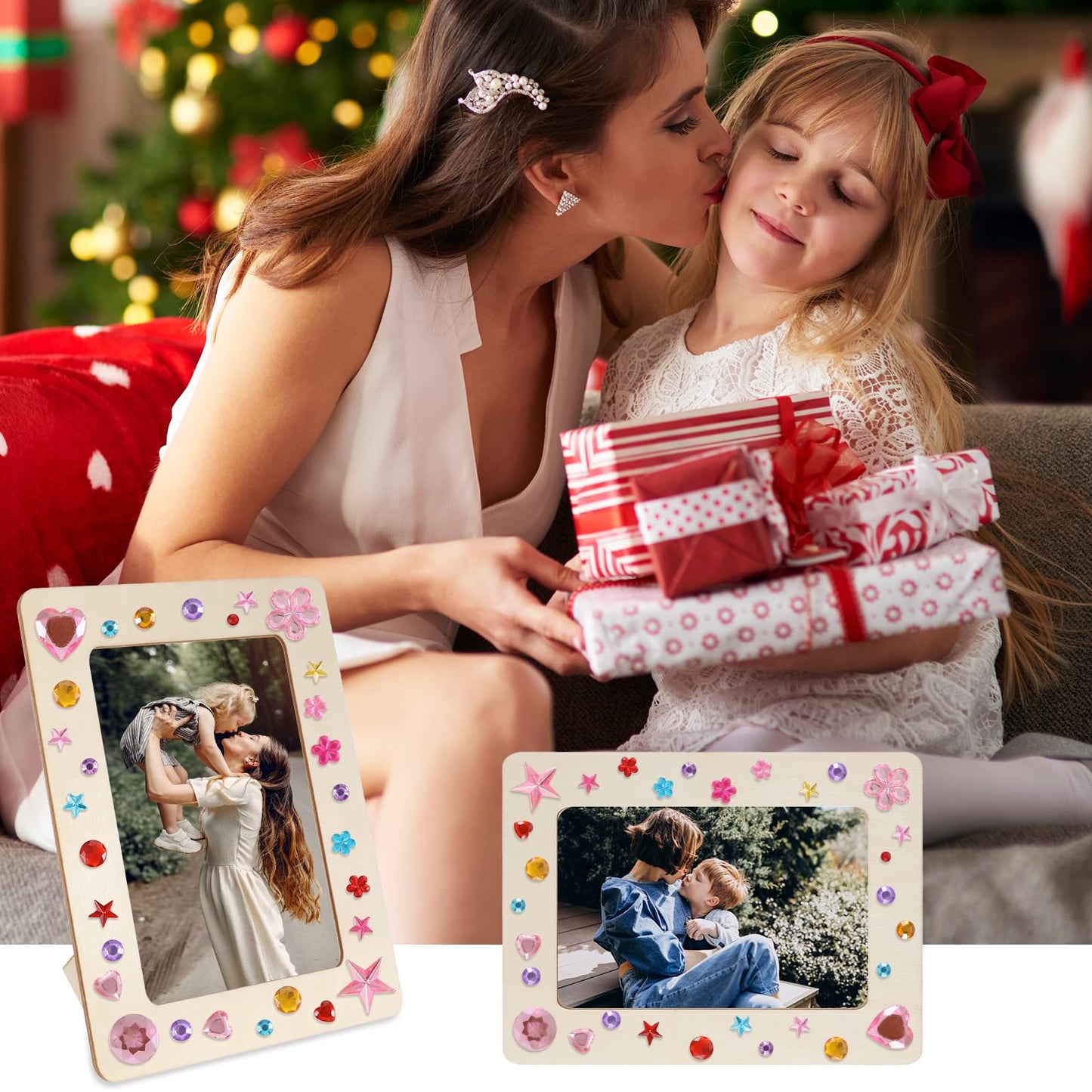 HOFURME 26 Pcs Unfinished Wooden Picture Frame Painting Craft Kit, 10 Pcs 4 x 6 Inch DIY Wooden Picture Frames with 12 Pcs Painting Color Pen and 4 Sheets Crystal Diamond Stickers for DIY Craft