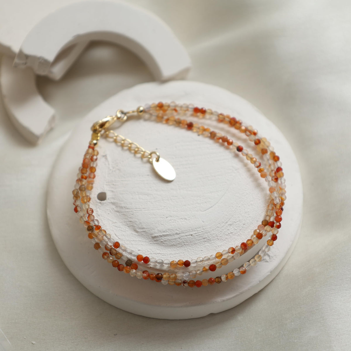 Gempires Multi Strand Beaded Bracelet Shaded Carnelian Gemstone Jewelry Hypoallergenic 8 Inch Gold Plated Lightweight Crystal Everyday Wear Jewelry