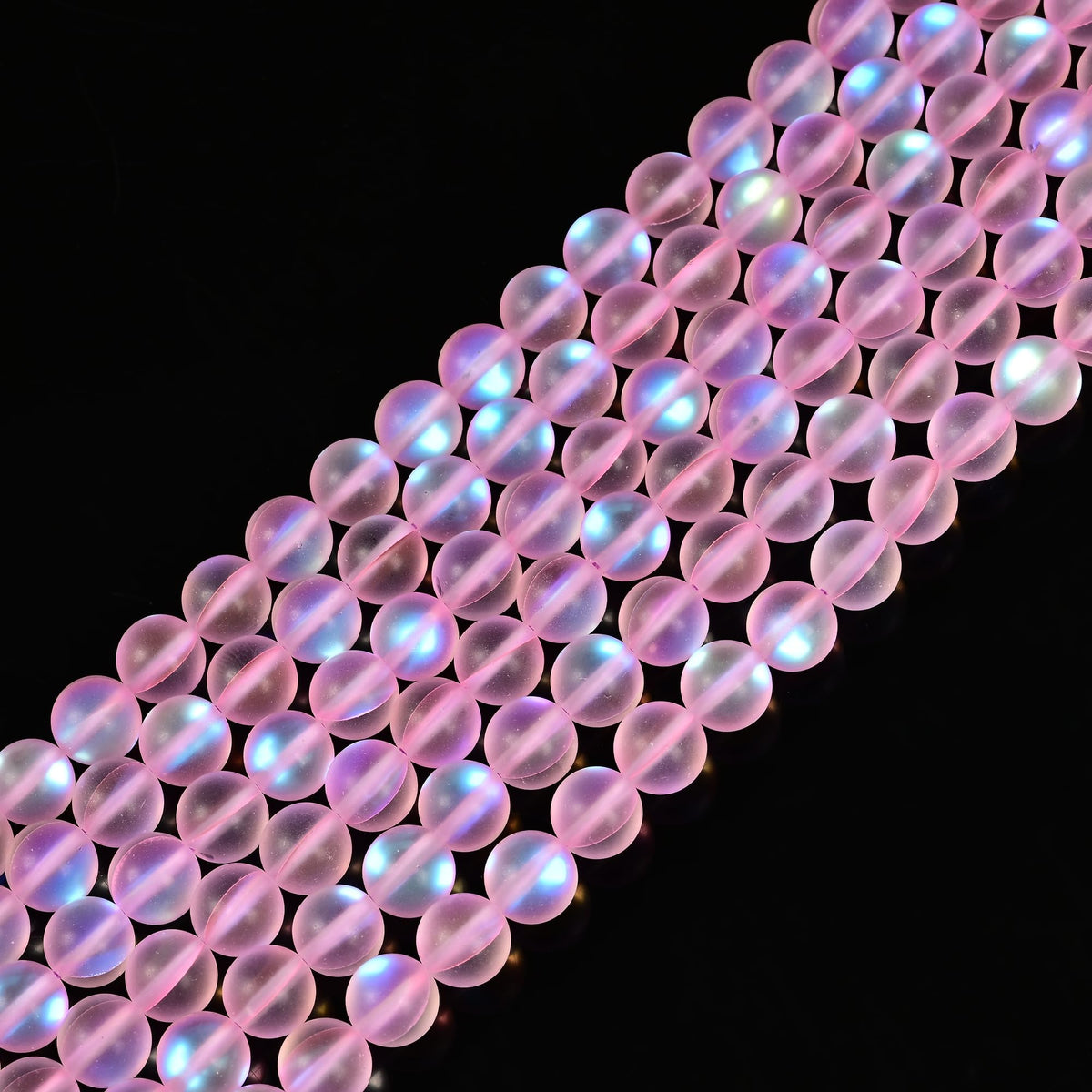 8mm Matte Pink Mermaid Aurora Crystal Glass Bead, Glitter Round Synthetic Moonstone Beads for Jewelry Making Bracelets