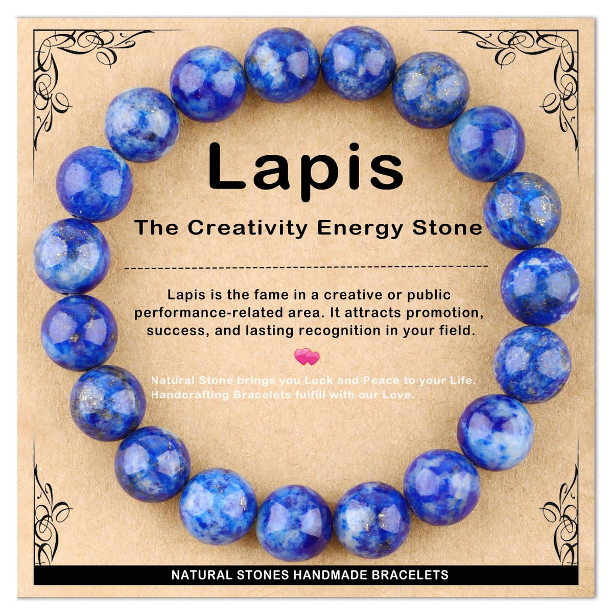 AD Beads 10mm Handmade Lapis Elastic Bracelet – Natural Gemstone for Profession Success – Meditation, Yoga, Healing and Energy Gift for Men Women