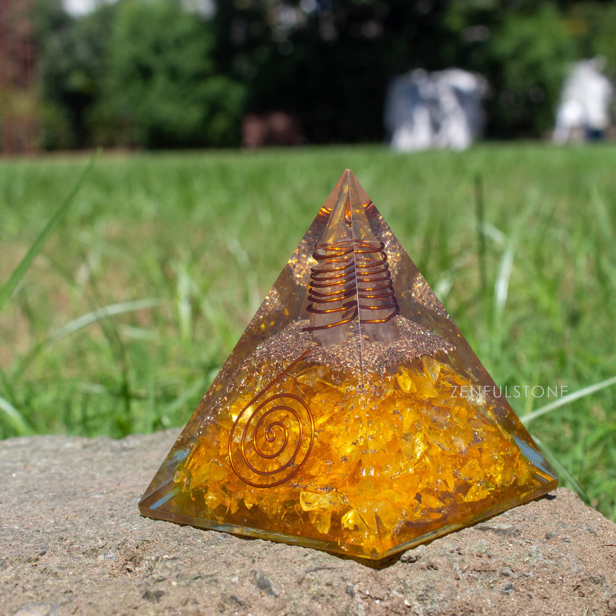 Citrine Orgone Pyramid for Success & Motivation | Orgonite pyramids with Copper Coil and Crystal Quartz for Chakra Protection