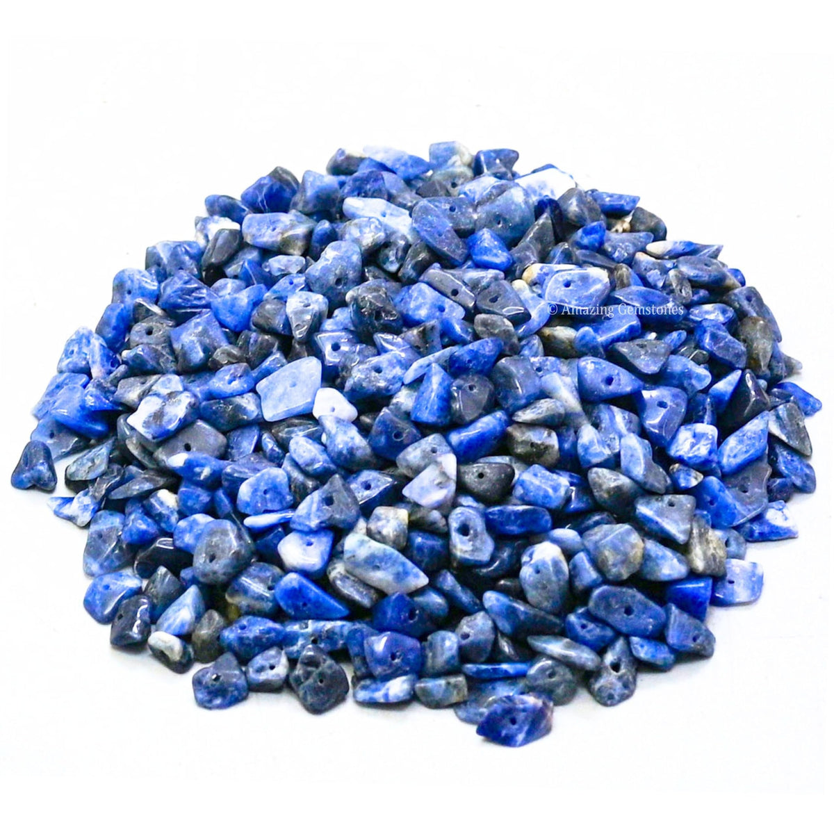 Sodalite Pre Drilled Crystal Crushed Chips Beads for Bracelets Making, DIY Handmade Natural Healing Crystals (25 Inch Strand)