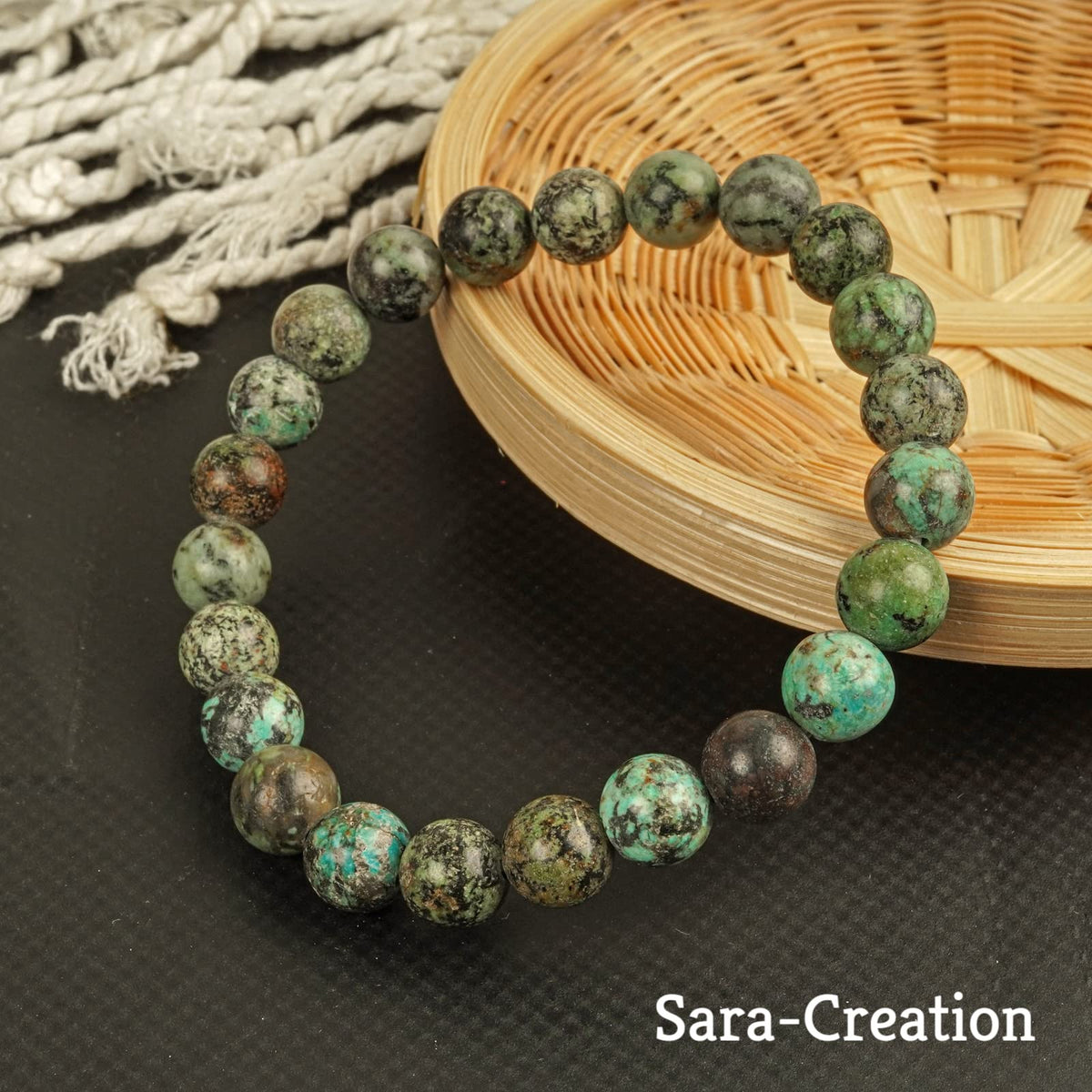 sara creation Tibetan Texture Turquoise Stone Bead Bracelet - Adjustable Natural Gemstone Bracelets - Healing For Girl Women Men