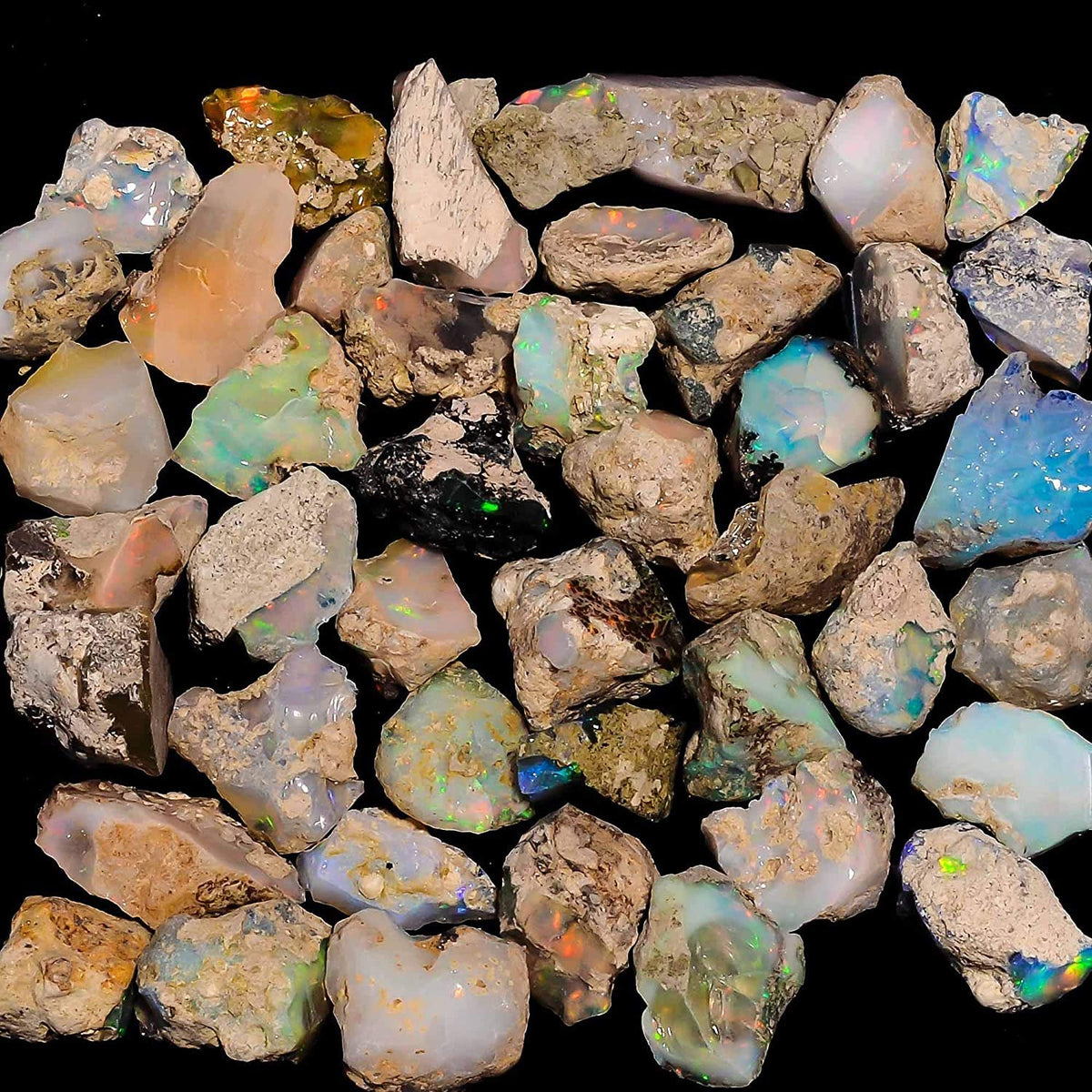 GEMKORA 100 cts Ethiopian Opal Raw, Fire Play Opal, Opal Supply, Jewelry Making Stones, DIY Crystals, Chakra Opal, Healing Opals, Birthstone, Good Luck Gemstones, Opal Rough