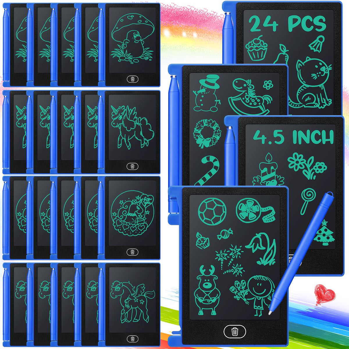 Zhehao 24 Pack LCD Mini Writing Tablet for Kids 4.5 Inch Doodle Board Bulk Erasable Reusable Electronic Drawing Pad Birthday Party Favors Goodie Bag Classroom Gifts(Blue)