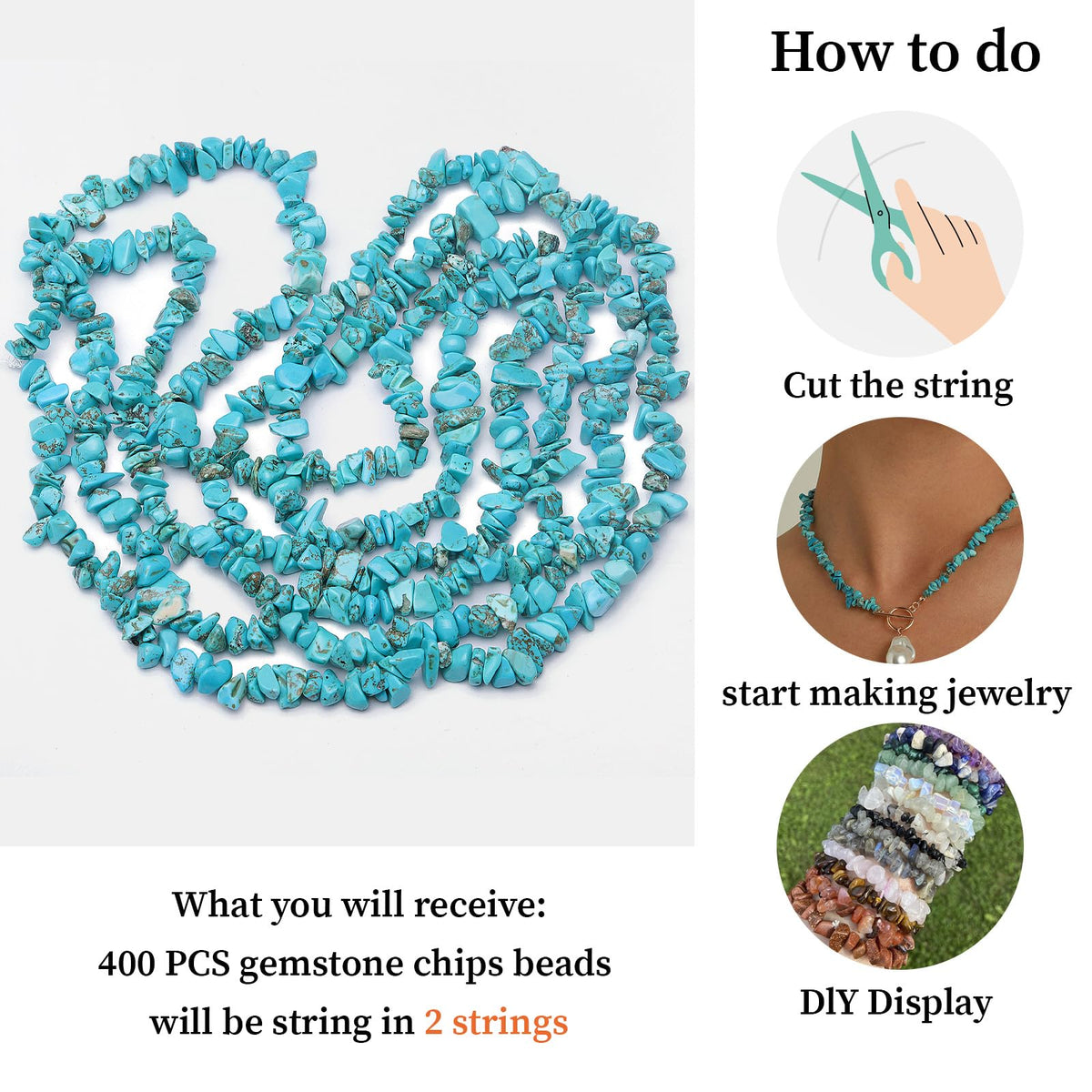 400pcs Turquoise Irregular Chip Stone Beads 5-8mm Pre-drilled Loose Beads for Jewelry Making DIY Necklace Bracelet Earrings Art Crafts
