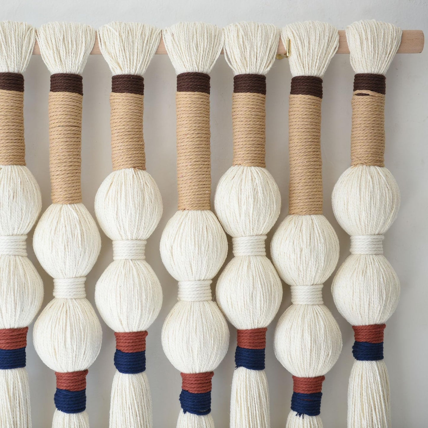 Flber Macrame Wall Hanging Boho Wall Art Handmade Spherical Knot Design with Tassel Fringe, Boho Decor for Bedroom Living Room, for Home Decoration 27" W x 33" L