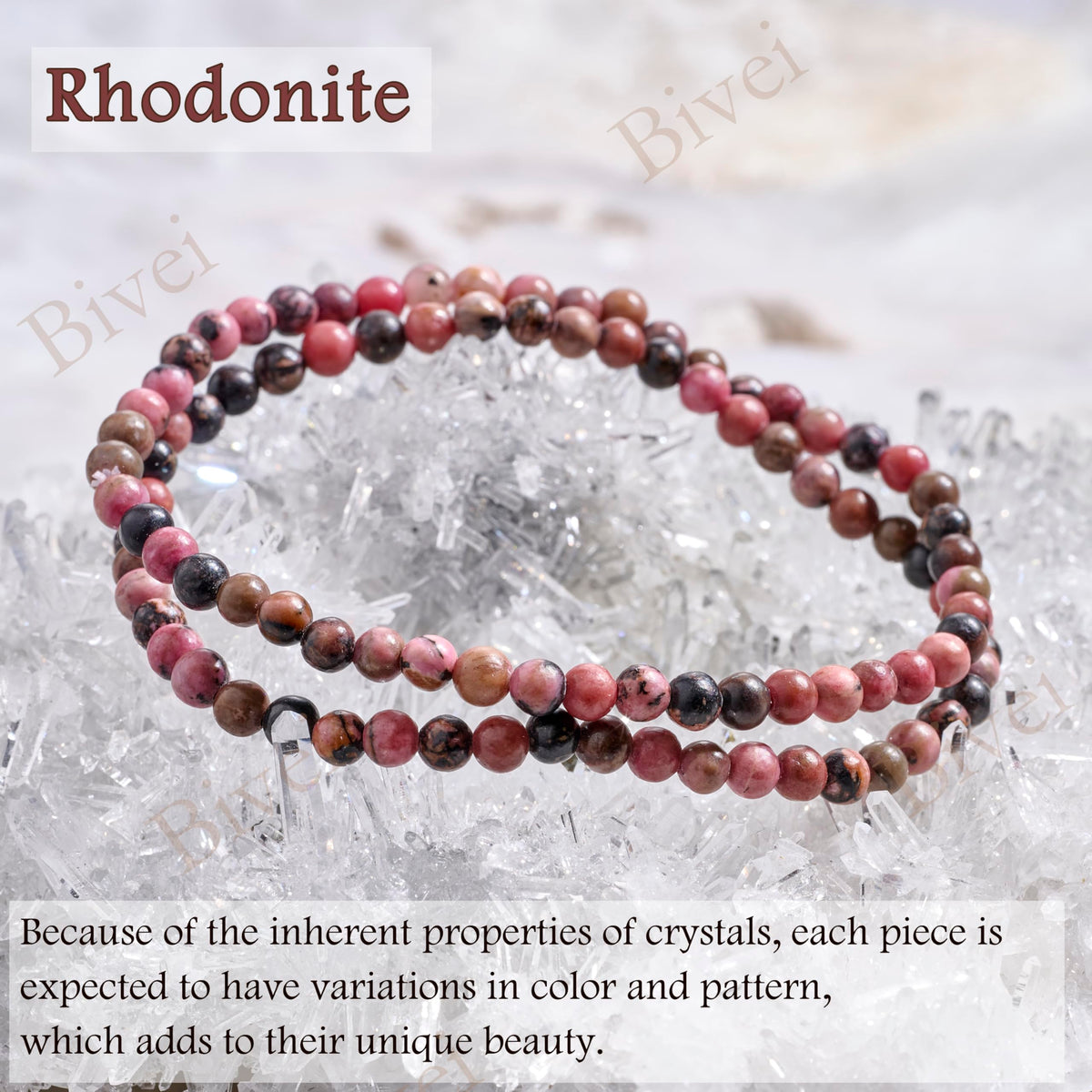 Bivei Rhodonite - Healing - 4mm Beaded Bracelets for Women Handmade Semi Precious Natural Stone Stretch Elastic Jewelry Yoga Protection Gifts