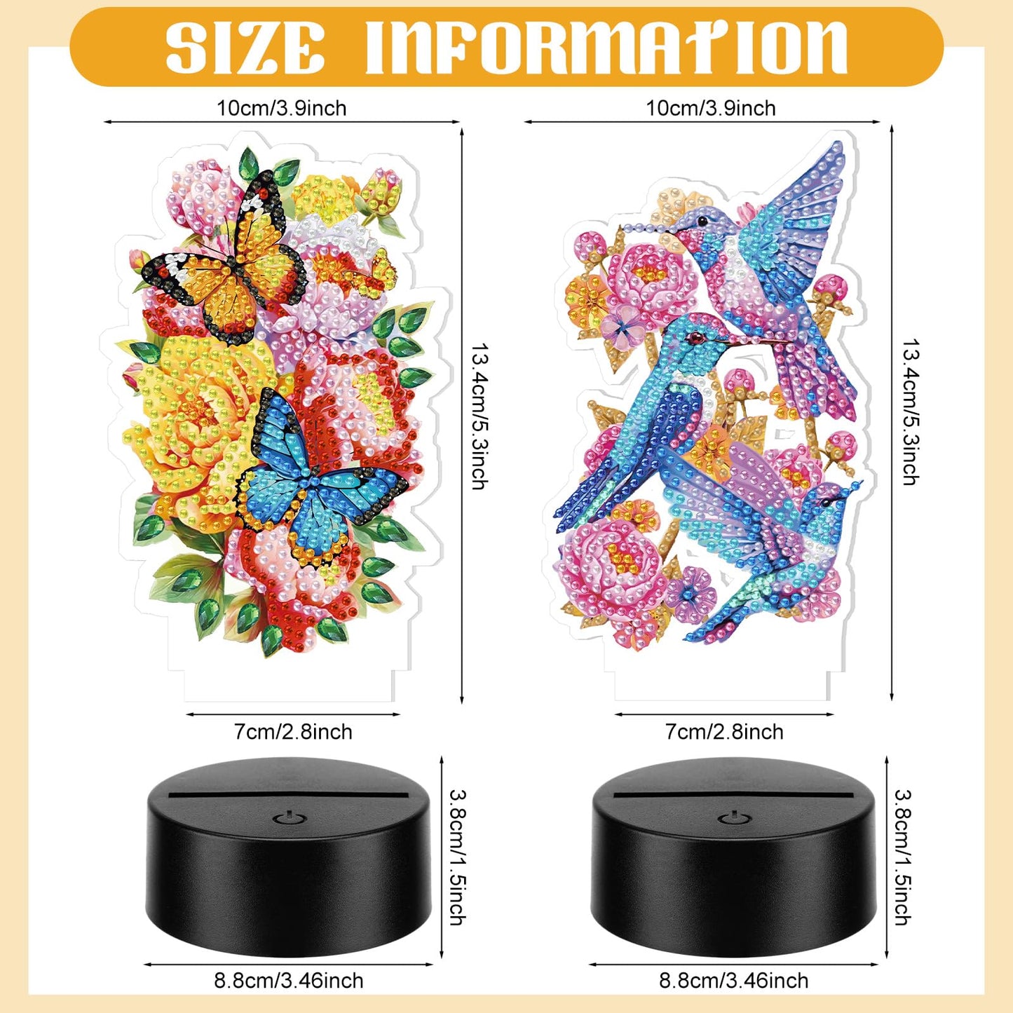 VIHOSE 2 Pcs Diamond Painting Night Light Butterfly&Birds Diamond Art Lamp DIY Light up Crafts Desktop Ornaments for Adults DIY Beginner Table Tabletop Decor Bedrooms Living Room