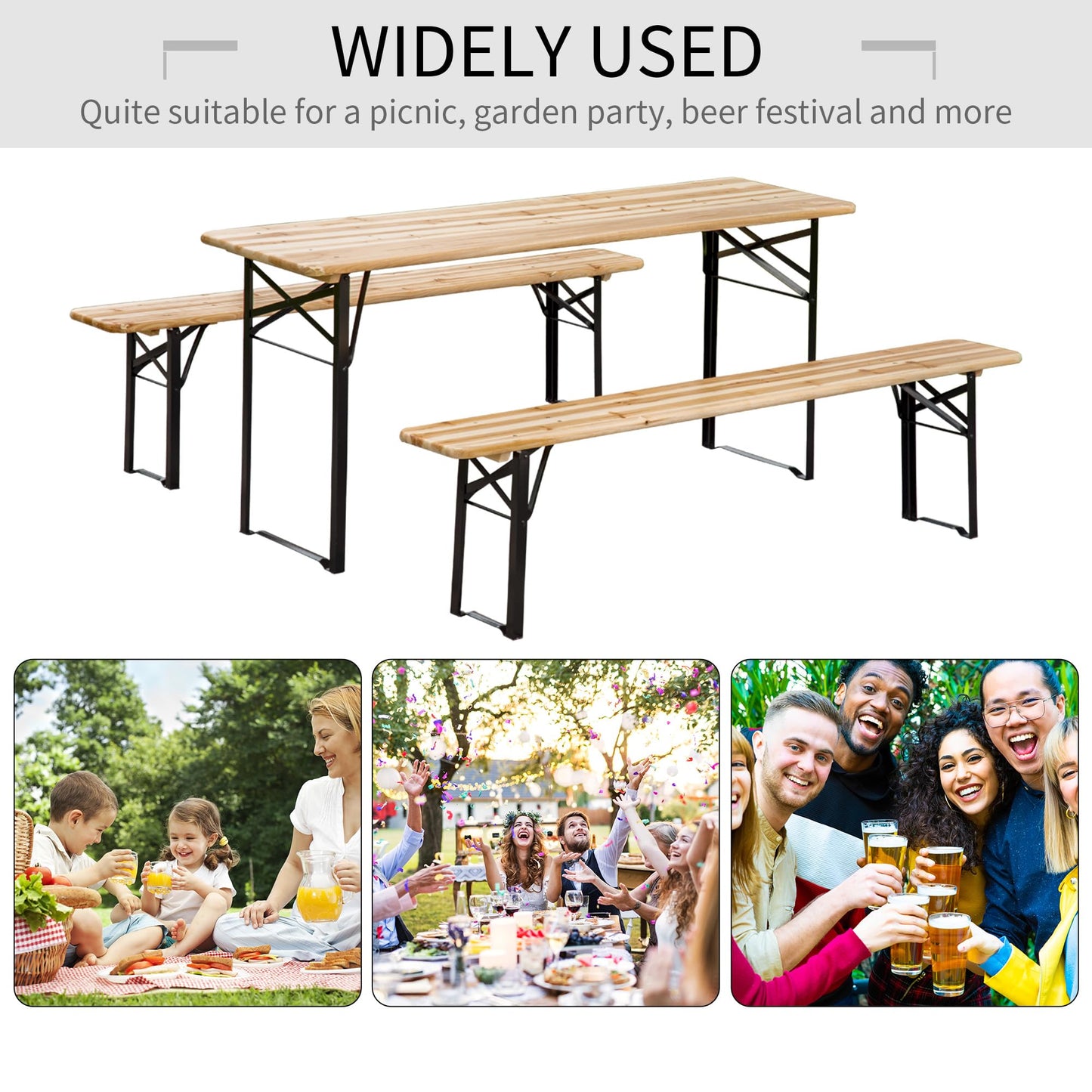 Portable Picnic Table and Bench Set, Outdoor Wooden Folding Camping Dining Table Set