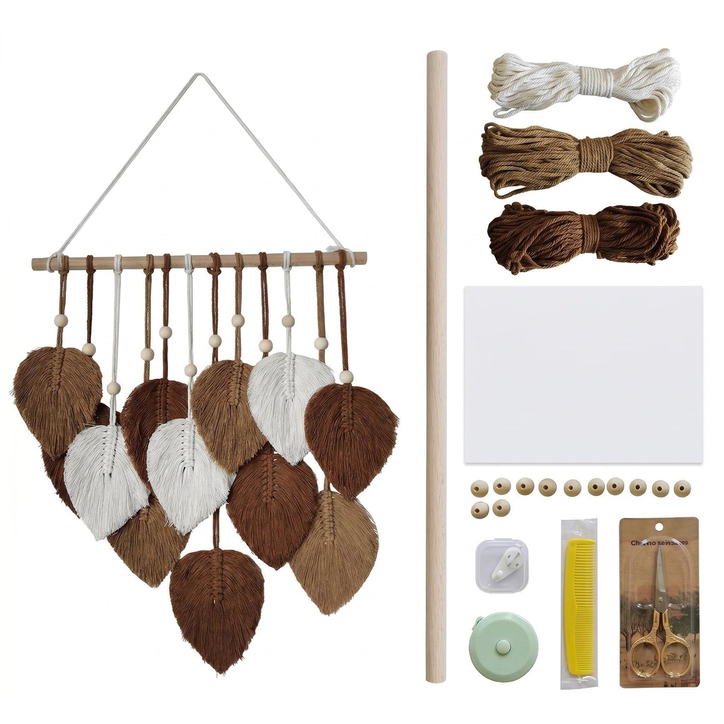 Jditngp DIY Macrame Leaf Wall Hanging Beginners Boho Wall Leaf Tapestry Kit Handmade Woven Tapestry Feather Wall Hanging DIY Macrame Kit for Adults Birthday Gift DIY Craft Kits 15.8" (Brown)