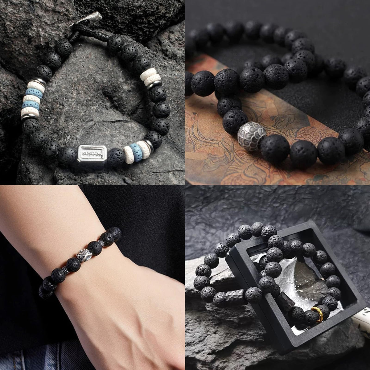 Yochus 45pcs Volcanic Rock/Black Lava Rock Beads，8mm Healing Power Natural Stone Round Loose Beads for Jewelry Making Earring Necklace DIY Crafts