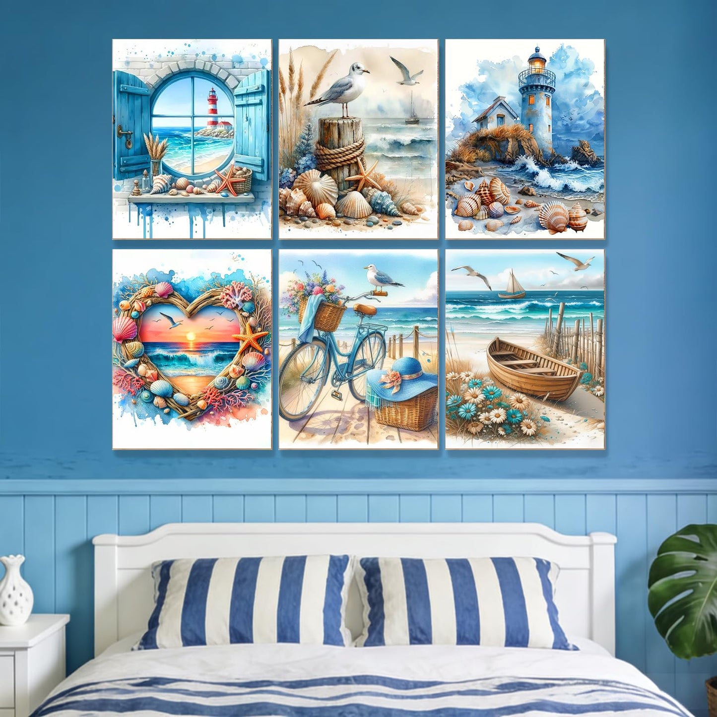 Clendo 6 Pack Beach Diamond Painting Kits for Adults, 5D Coast Diamond Art Kits for Beginners, DIY Full Round Drill Paint by Diamonds Dots for Home Wall Decor 12 x 16 Inch