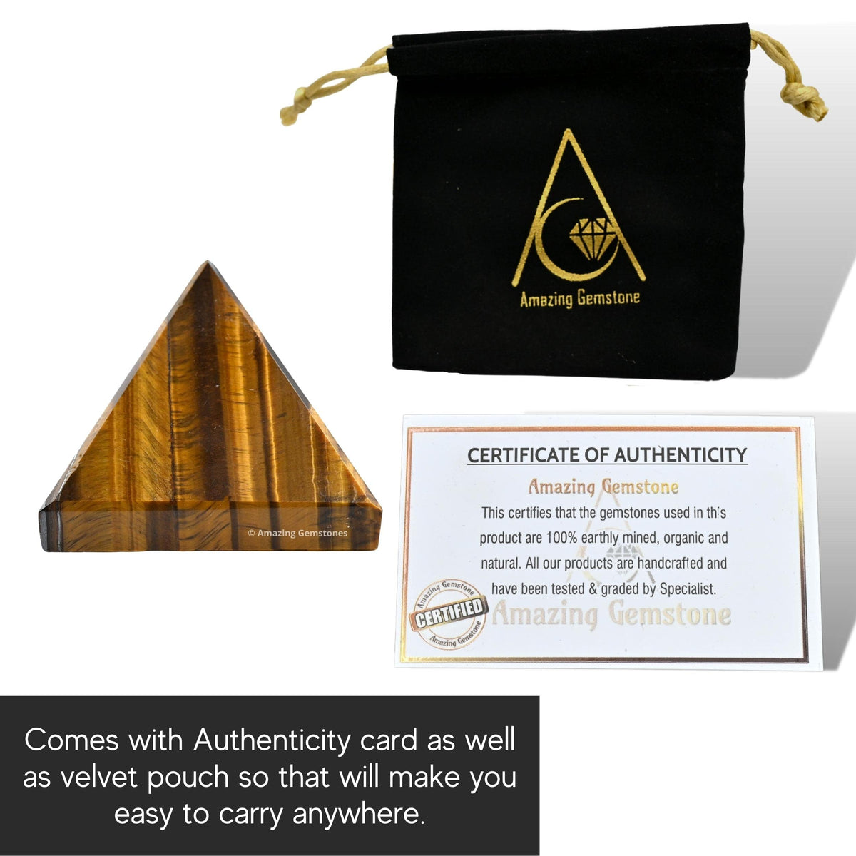 Amazing Gemstone Tigers Eye Pyramid Crystal Healing Stones - 1" Great Pyramid Figurine of Natural Stone Pyramid for Meditation, Reiki, Chakra Balancing and Crystal Pyramids Grid