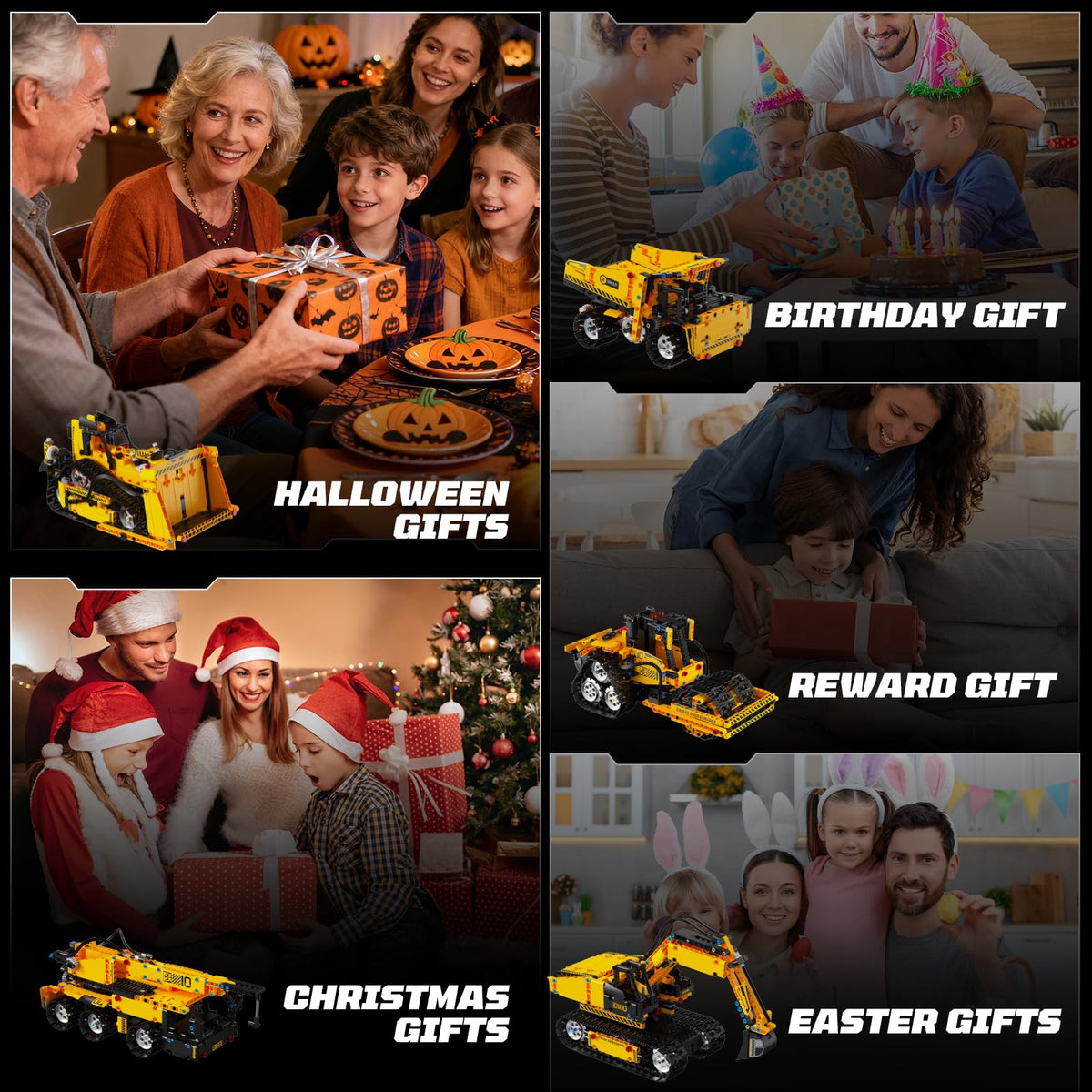 HPROMOT 5-in-1 Building Toys STEM Robotics Kits - Remote-Controlled Excavator Engineering Kit for Kids Ages 8-16 with 535 Pieces, DIY Educational Science Kits Gift for Boys & Girls