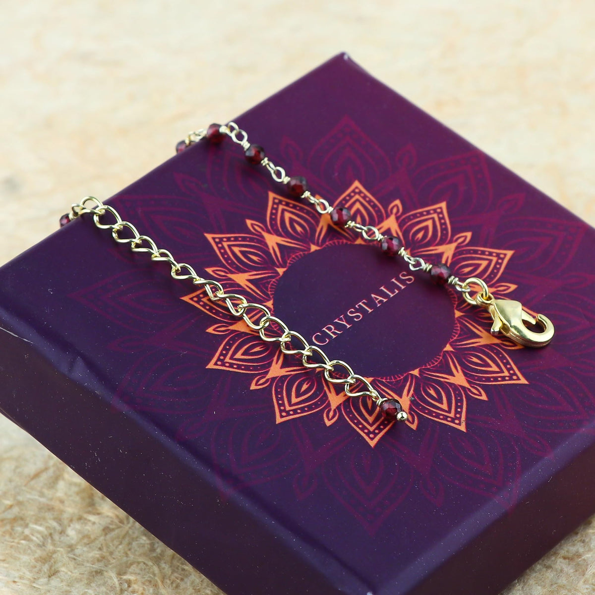 JOR Natural Garnet Beaded Rosary Anklet, Handmade Craft, Anklet Beads Bracelet, Chakra Healing Anklet, Gemstone Women Jewelry, Dainty Gold Plated Anklet 9 inch + 2 inch (1pcs)