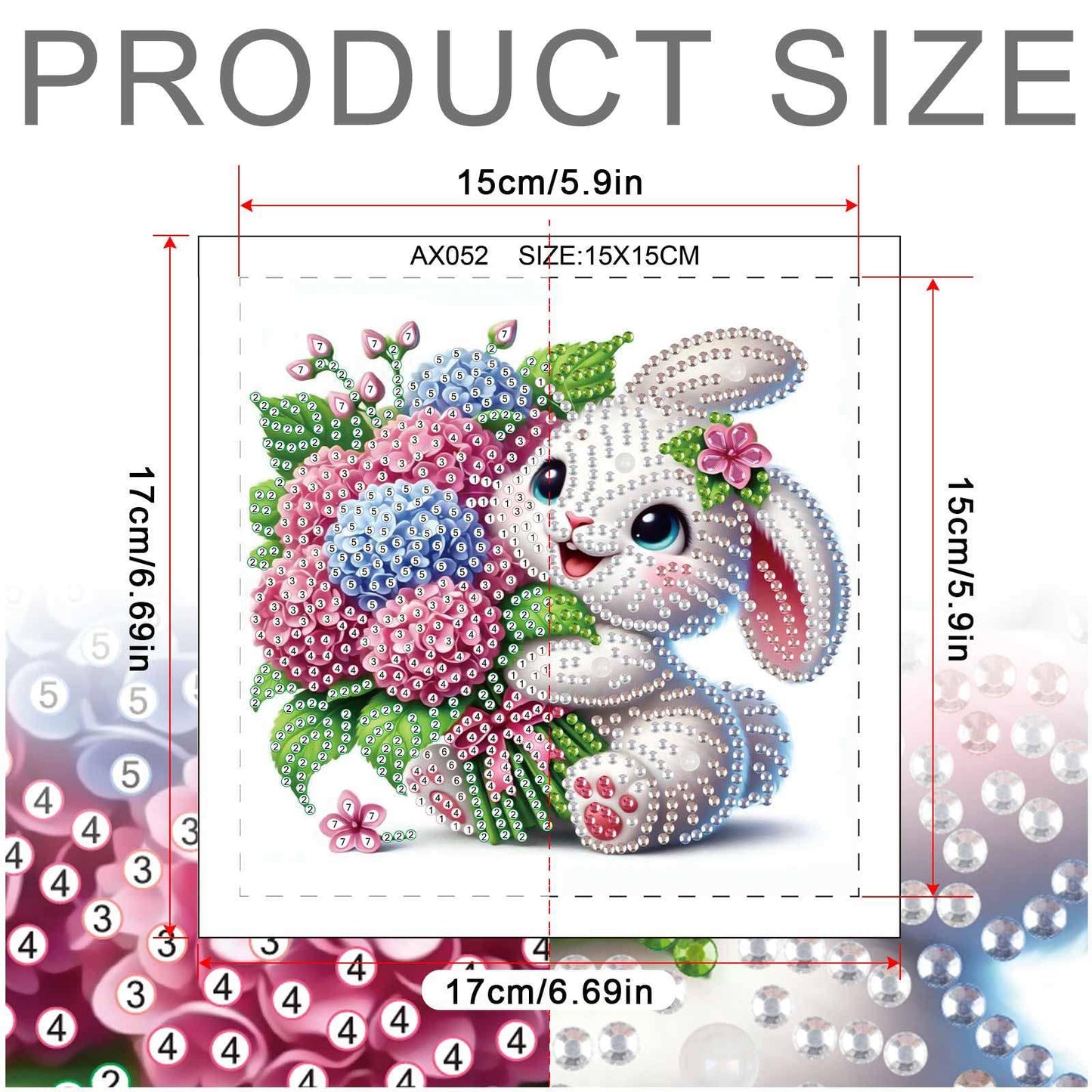 Diamond Painting Kit, 5D DIY Rabbit and Hydrangea, Special Shape Crystal Artificial Diamond Art Partial Mosaic Handicraft for Beginners, Wall Decor Gift For Bedroom, Office, Living Room 6.7x6.7in