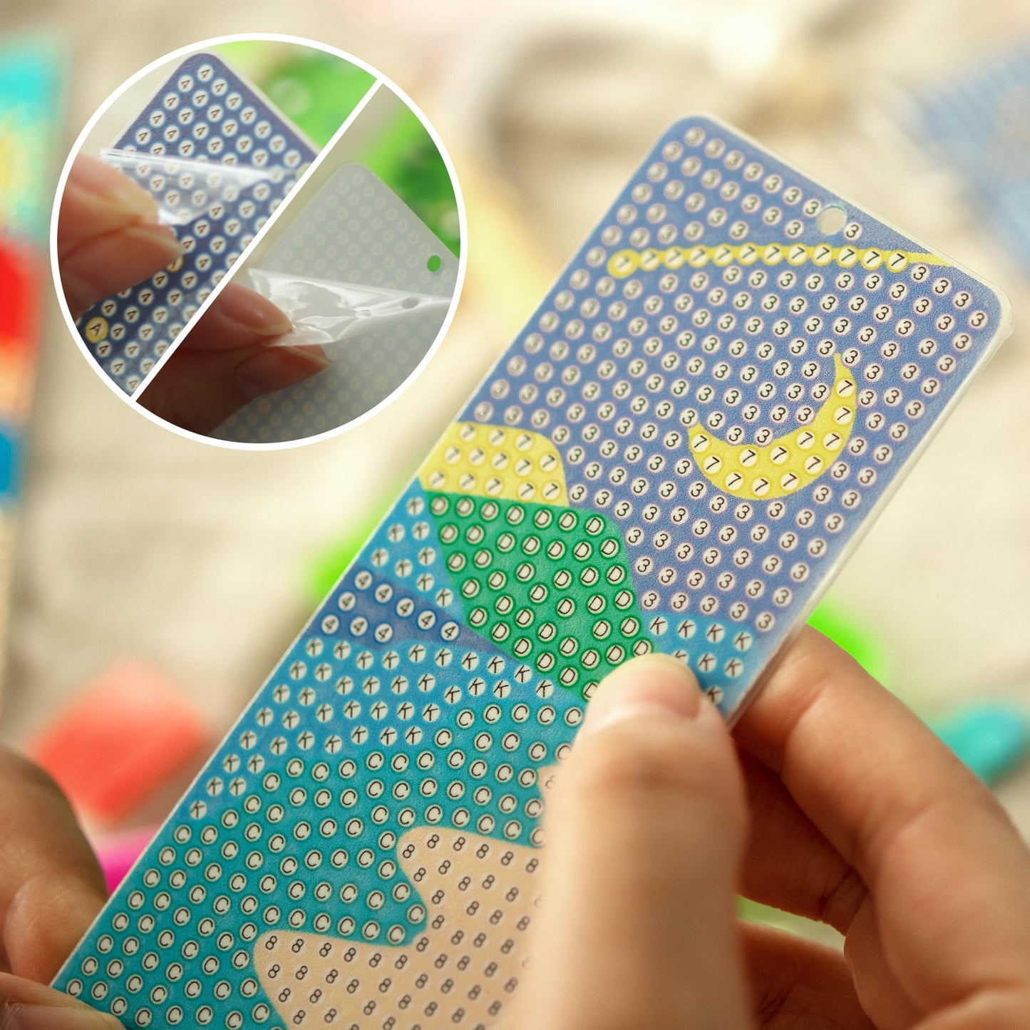 SWATOM 6 Pcs 5D Diamond Painting Bookmarks Sun & Moon Nature Acrylic Diamond Art Bookmark with DIY Painting Kits Tassels & Wood Beads Pendant Rhinestone Bookmarks