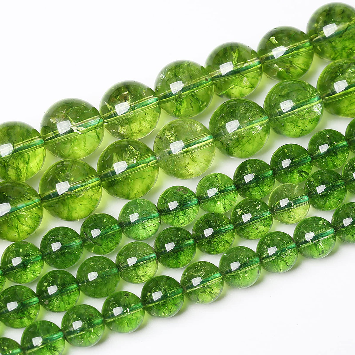 36pcs 10MM Natural Green Peridot Crystal Beads for Jewelry Making Round Loose Spacer Crystal Energy Healing Power Stone Beads DIY Bracelet Necklace Accessories(Green Peridot Crystal, 10mm)