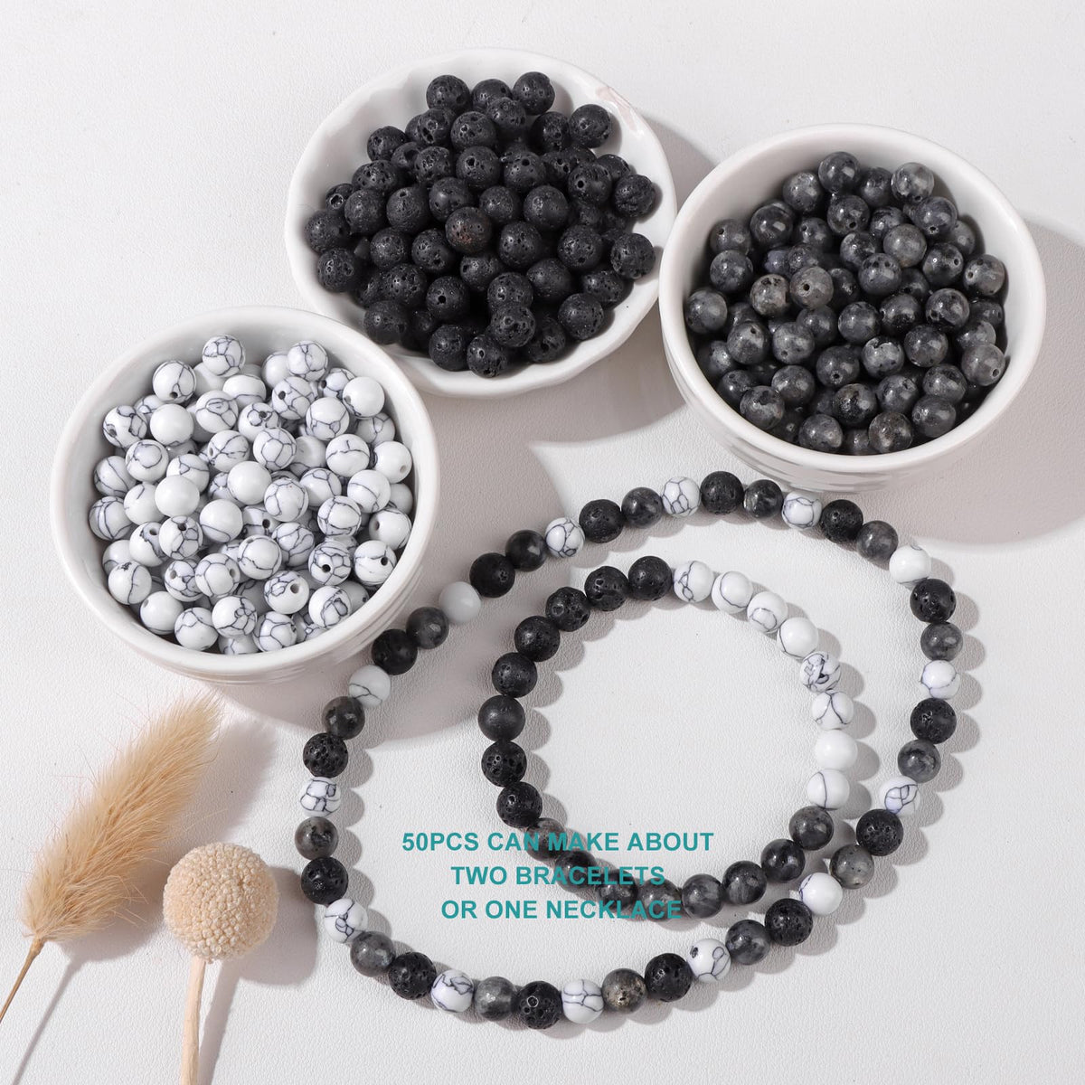Risyfjew 50PCS 8mm Natural Lava Rock Beads Gemstone Round Loose Beads for Jewelry Making Chakra Crystal Stone Beads for Bracelets Necklace Earrings Making Supplies (50pcs/Strand)