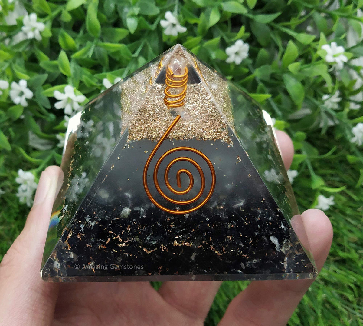 Amazing Gemstone Large Orgone Pyramid | Glow in Dark Black Tourmaline Pyramid Crystal | Orgonite Pyramid | Organ Pyramids Positive Energy Healing