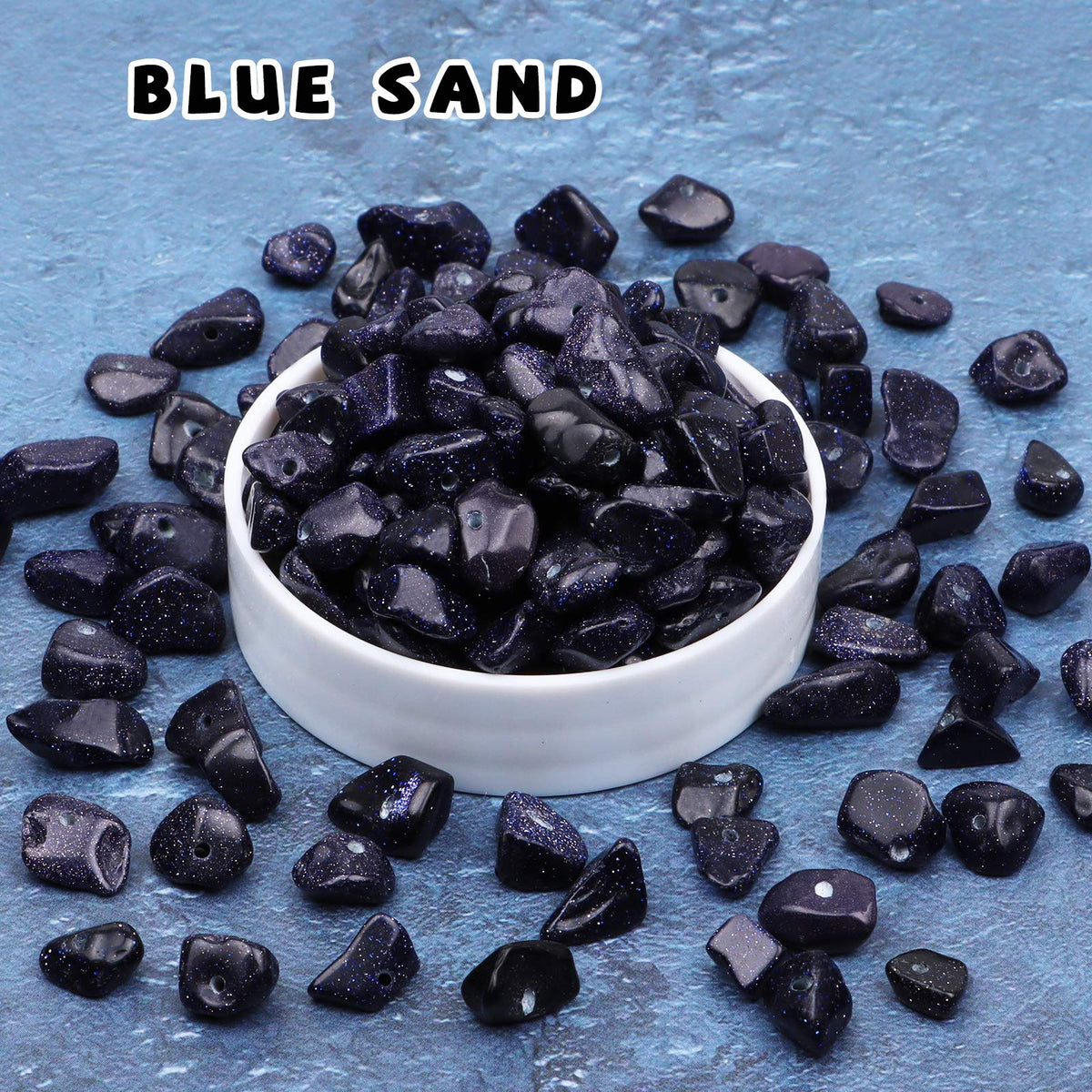 500 pcs Natural Chip Stone Beads, Blue Sand 5-8 mm Irregular Gemstones Healing Crystal Loose Rocks Bead Hole Drilled for Jewelry Making Bracelet