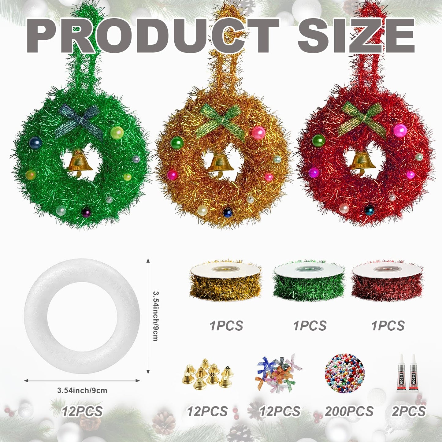 Cinrobiye 12 Set Christmas Wreath Craft Kits DIY Winter Christmas Tree Hanging Wreath Ornament Decorations Kit Xmas Crafts for Holiday Christmas Home Classroom Party Activities Project