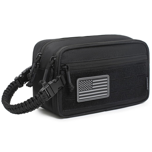 Lemubeane Tactical Toiletry Bag for Men Dry Wet Separate Dopp Kit Travel Hygiene Bag EDC Utility Tool Molle Pouch Mens Shaving Kit Travel shower Bags (Black)