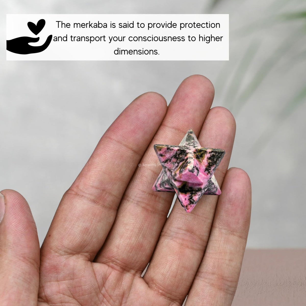 Amazing Gemstone Rhodonite Merkaba Crystal - 0.75 Inches Metaphysical Merkaba Star for Meditation - Energetic Tetrahedron Crystal and Healing Stones for Spiritual Growth and Healing (15-20mm)