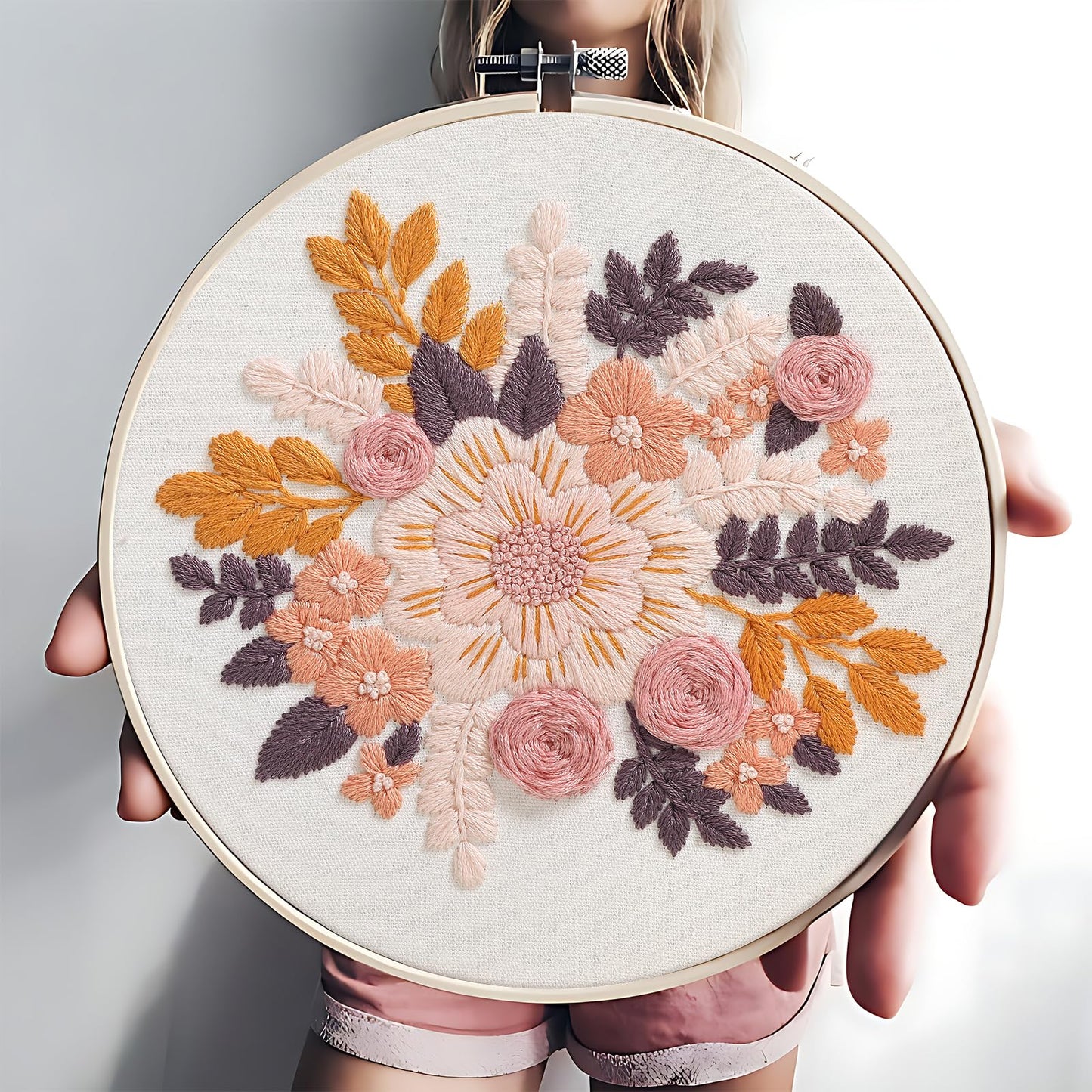 Sivilife Embroidery Kit for Beginners, 3 Sets Stamped Cross Stitch Kits for Beginner, Floral Pattern Embroidery Starter Kits for Adults with Embroidery Hoop Instructions Threads and Needles Scissors