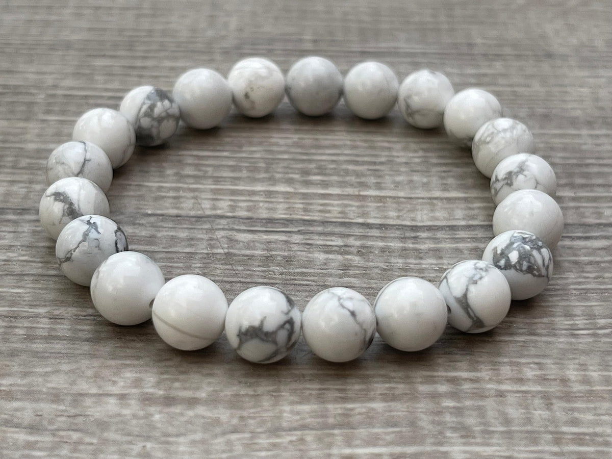 GAF TREASURES White Howlite Crystal Bead Bracelet 8mm, Genuine White Howlite Stretch Gemstone Bracelet, Healing Crystal Bracelet, Gift for Men & Women (1)