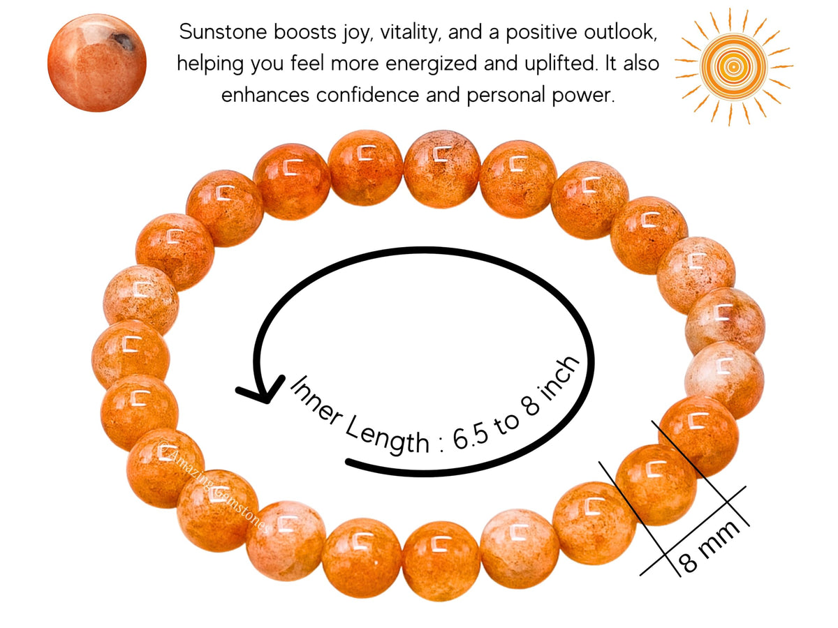 Amazing Gemstone Crystal Bracelet for Women Men's Gifts - Protection Healing Crystal Bracelet - 8mm Gemstone Beaded Stretchable Bracelet Pulseras Para Hombres Mujer Stocking Stuffers Mothers Day Gift (Sunstone)