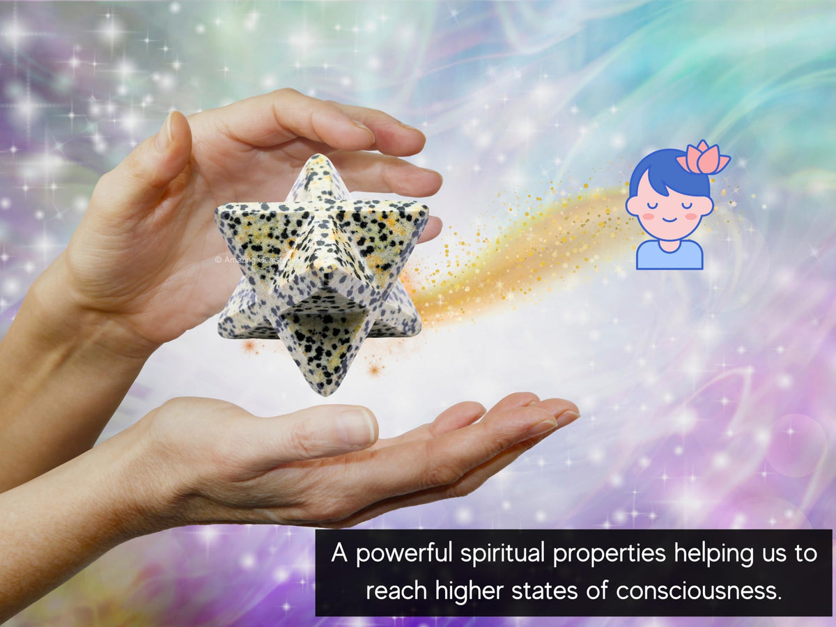 Amazing Gemstone Dalmatian Jasper Merkaba Crystal - 1.5 Inches Metaphysical Merkaba Star for Meditation - Energetic Tetrahedron Crystal and Healing Stones for Spiritual Growth and Healing (35-40mm)