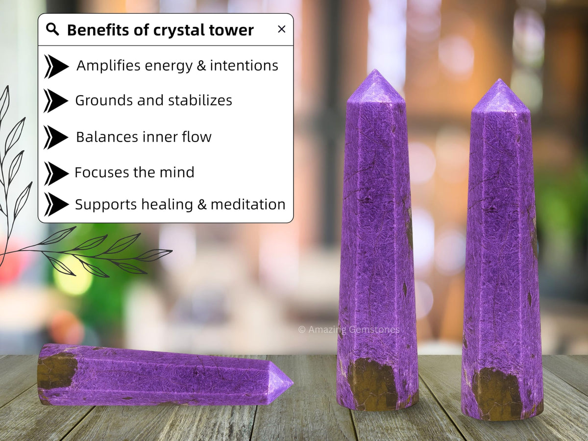 Amazing Gemstone Stichtite Crystal Towers - Natural Healing Crystal Point Obelisk for Reiki Healing and Crystal Grid (3" to 4" INCH)