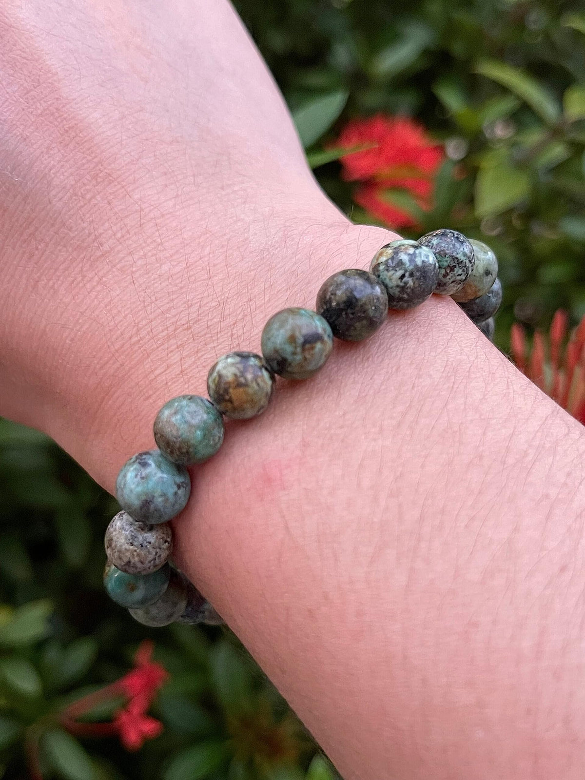 GAF TREASURES African Turquoise Crystal Bead Bracelet 8mm, Genuine African Turquoise Stretch Gemstone Bracelet, Healing Crystal Bracelet, Gift for Men & Women (1)