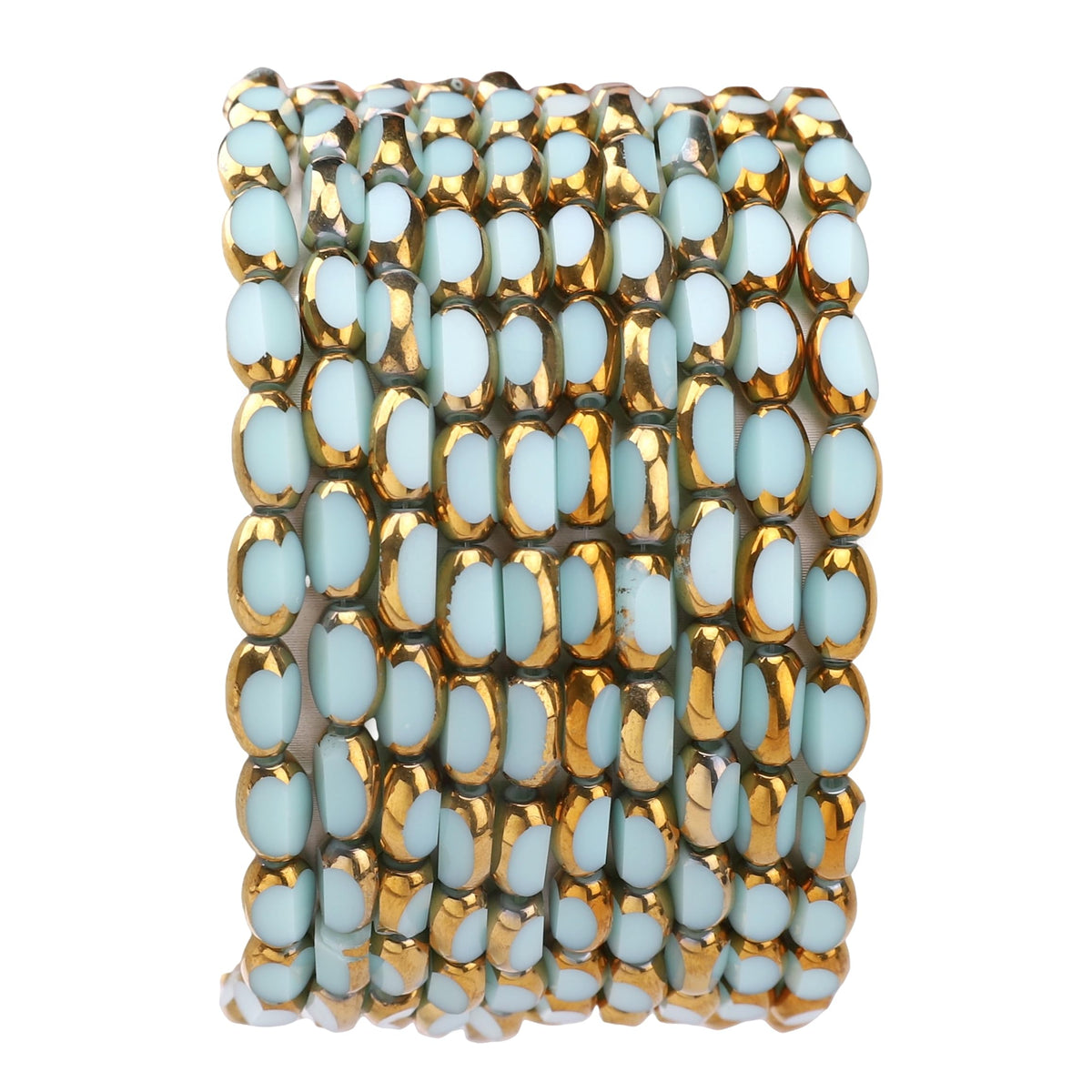 DADIFEN Glass Rice Beads Peacock Green 4x6mm 50pcs Faceted Oval Golden Edge Crystal Loose Beads for DIY Craft Jewelry Making