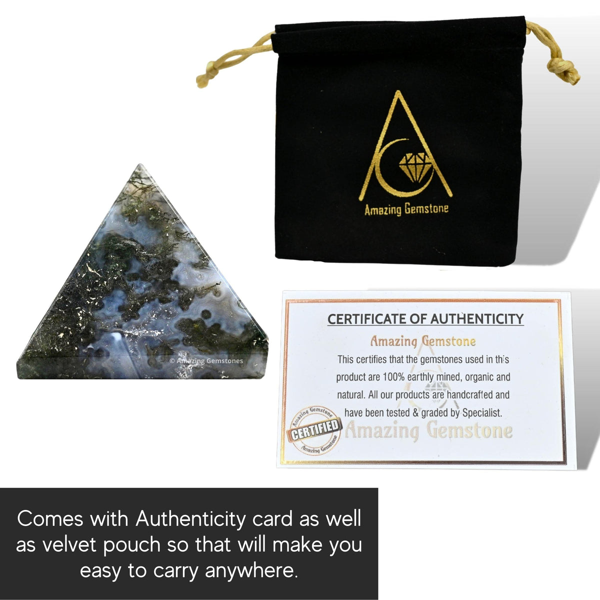 Amazing Gemstone Moss Agate Pyramid Crystal Healing Stones - 1" Great Pyramid Figurine of Natural Stone Pyramid for Meditation, Reiki, Chakra Balancing and Crystal Pyramids Grid