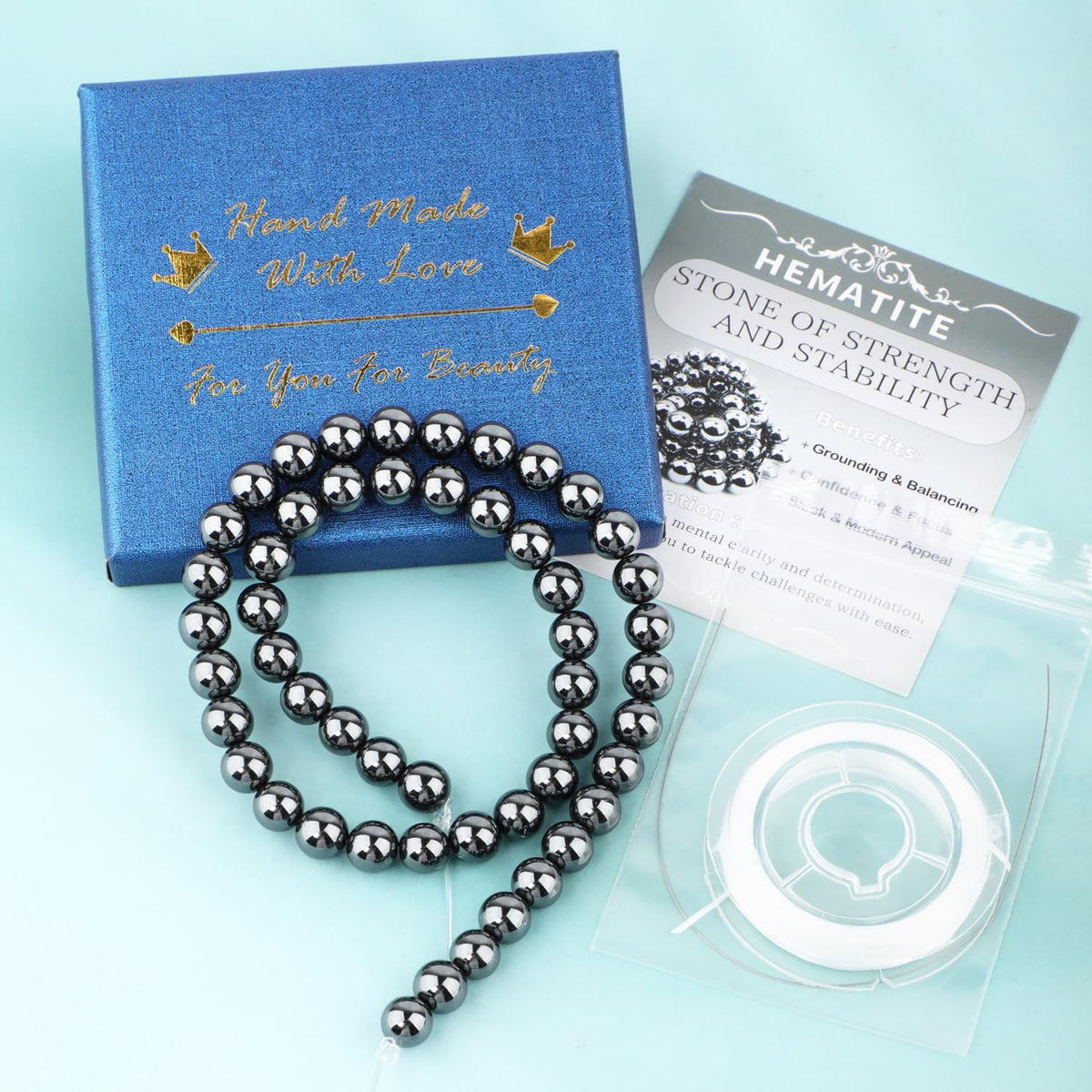CMBYN Natural Stone Beads Round Genuine Real Stone Beading Strand Loose Gemstones DIY Smooth Bead for Bracelet Necklace Earrings Jewelry Making (Hematite, 8mm 45 Pieces)