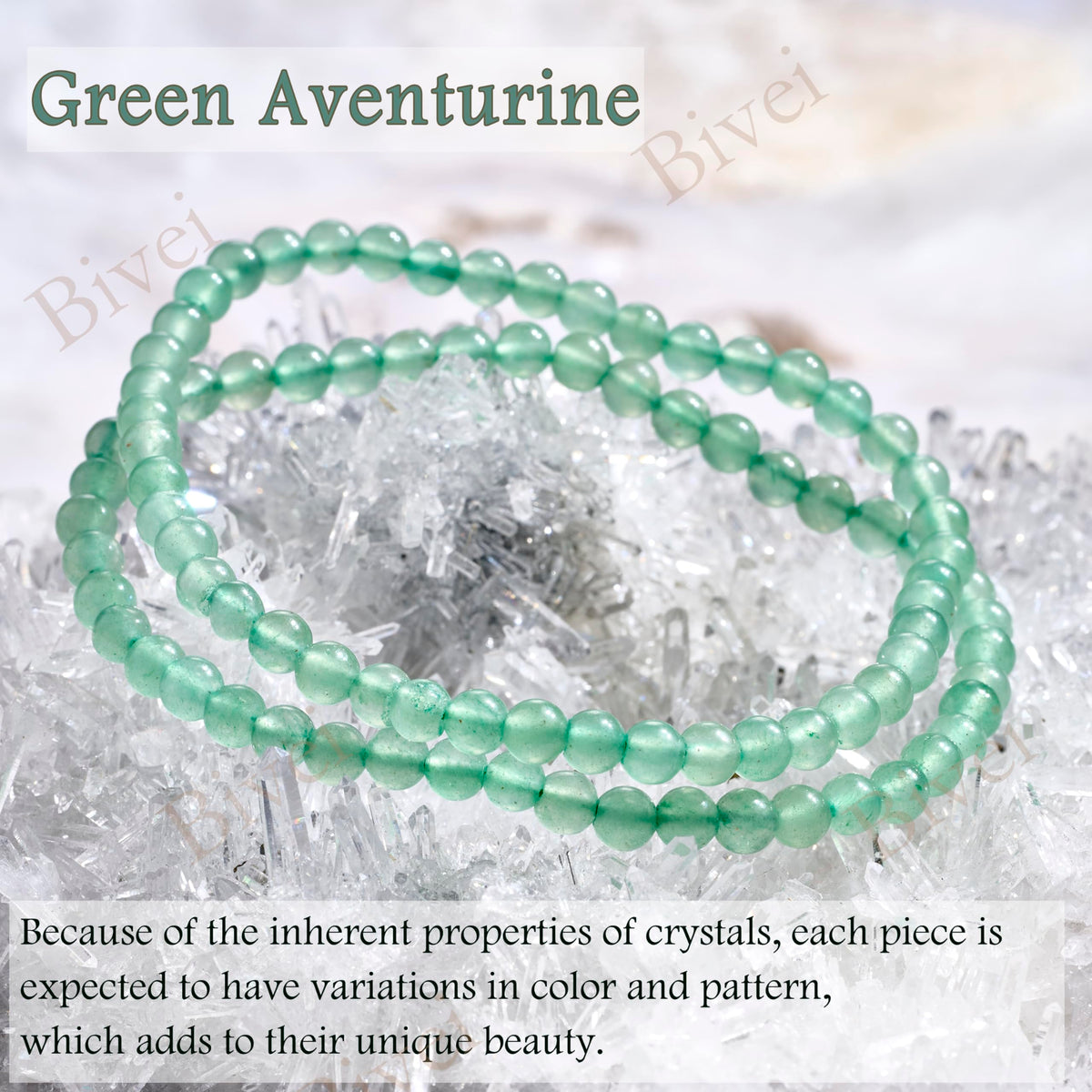 Bivei Green Aventurine - Growth - 4mm Beaded Bracelets for Women Handmade Semi Precious Natural Stone Stretch Elastic Jewelry Yoga Protection Gifts