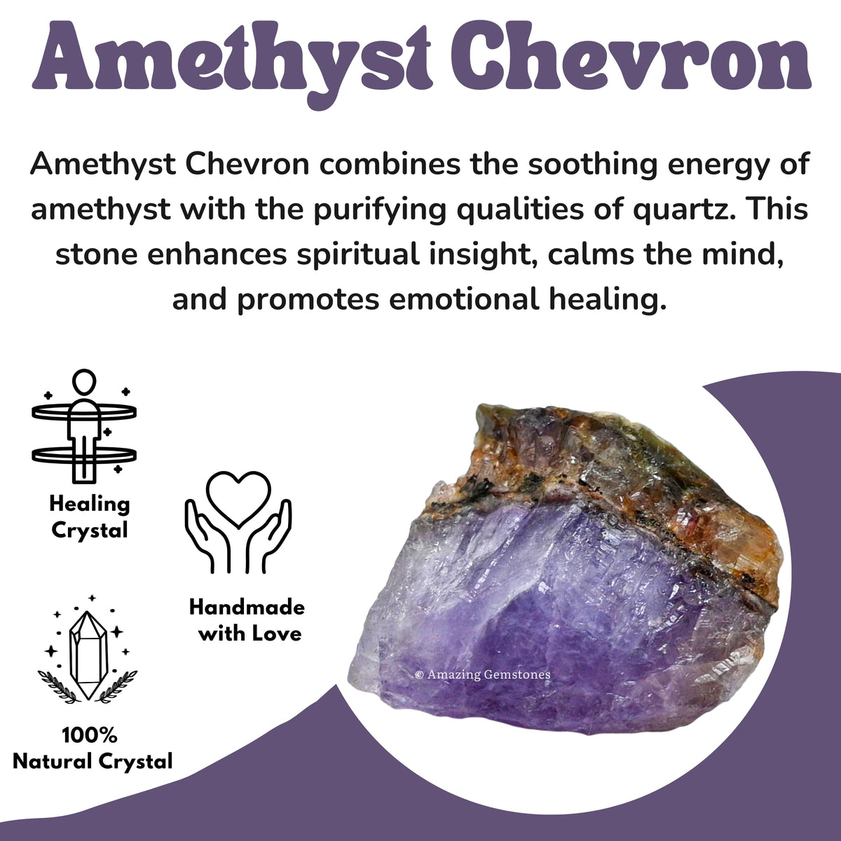 Amazing Gemstone Amethyst Chevron Raw Crystals and Healing Stones, Natural Rocks for Tumbling and DIY Raw Stones and Crystals (1 Piece)