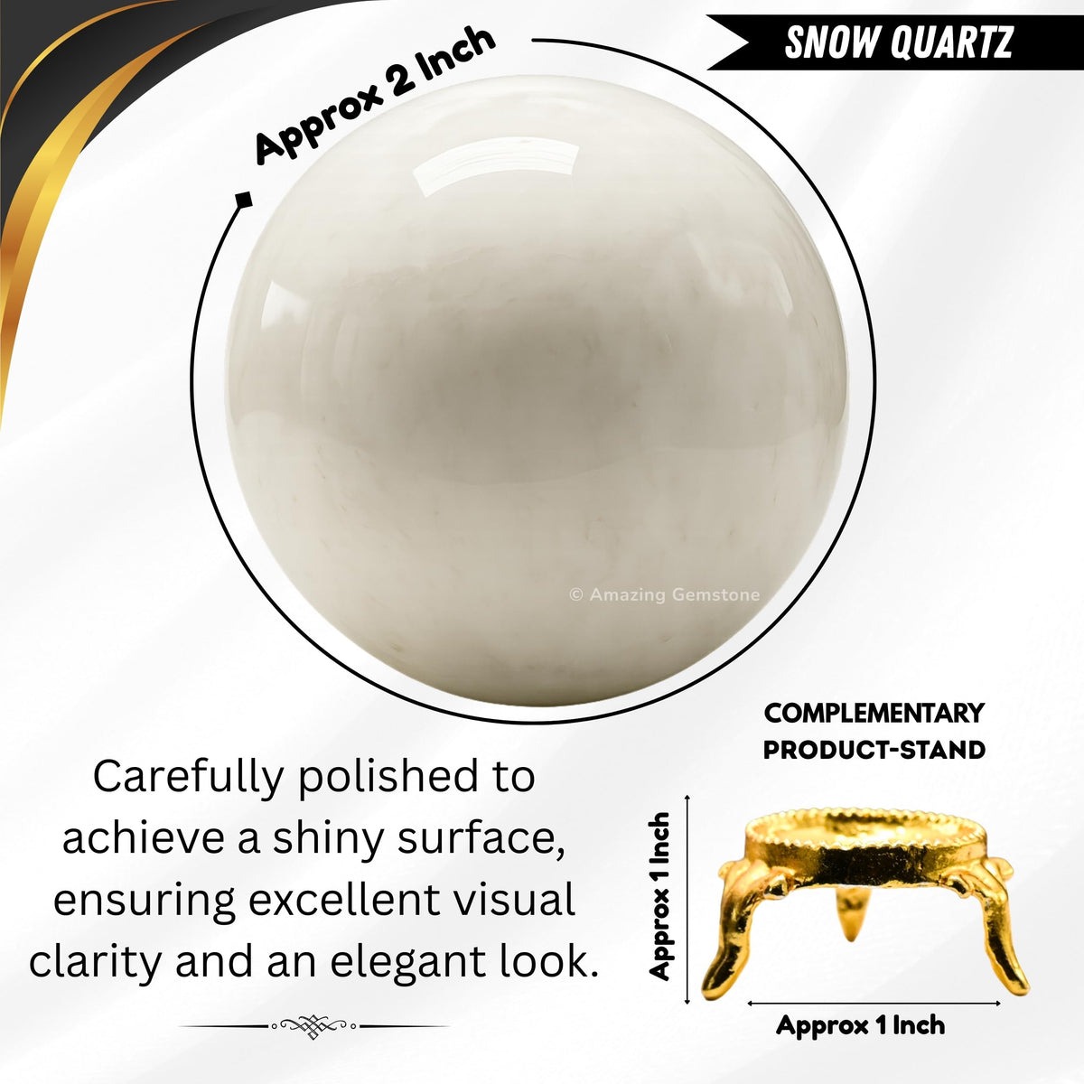 Amazing Gemstone Snow Quartz Crystal Ball with Stand - 2 Inches Crystal Sphere Meditation Balls for Witchcraft and Decorative Balls