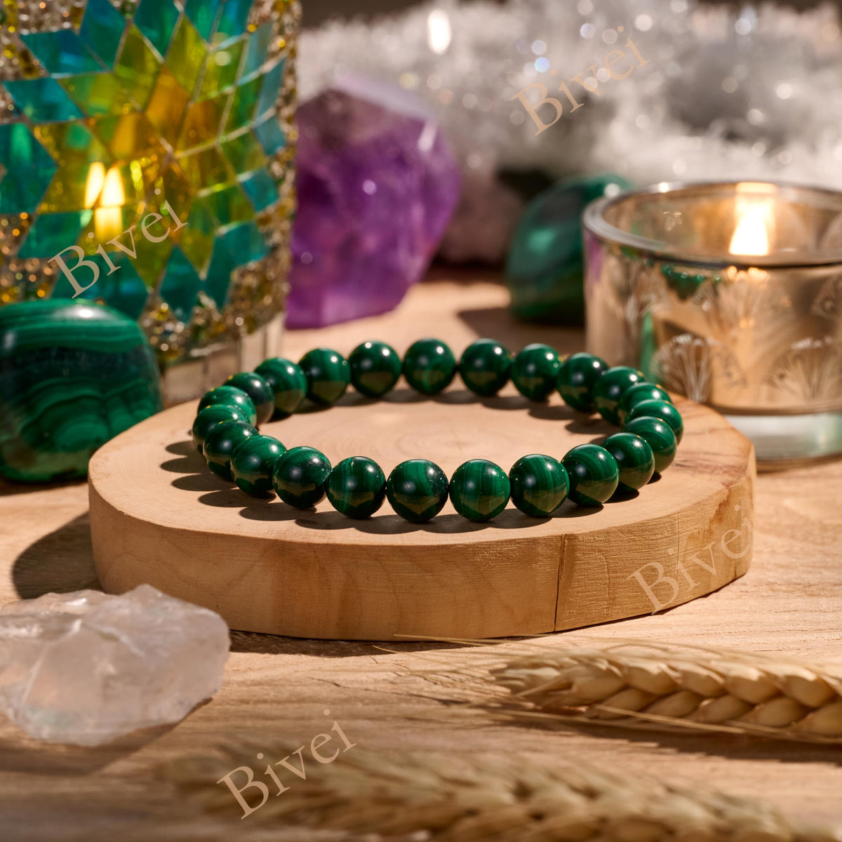 Malachite - Transformation - 8mm Beaded Bracelets for Women Handmade Semi Precious Natural Stone Stretch Elastic Jewelry Yoga Protection Gifts