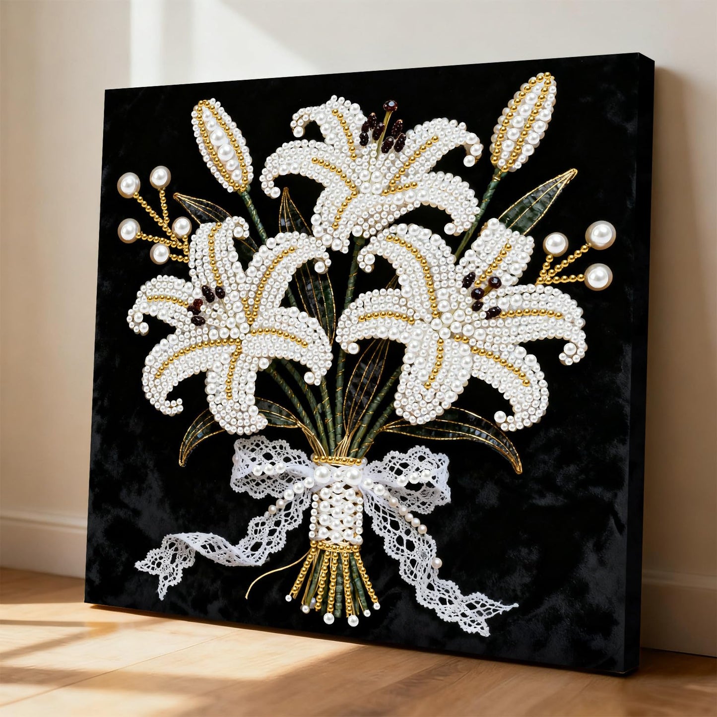 ARTopet DIY Pearl Painting Kit with Frame Gemstone Pearl Diamond Dots Beads Canvas Art Craft for Adults Beginners Display for Tabletop and Wall Mounting Home Decor-Lily